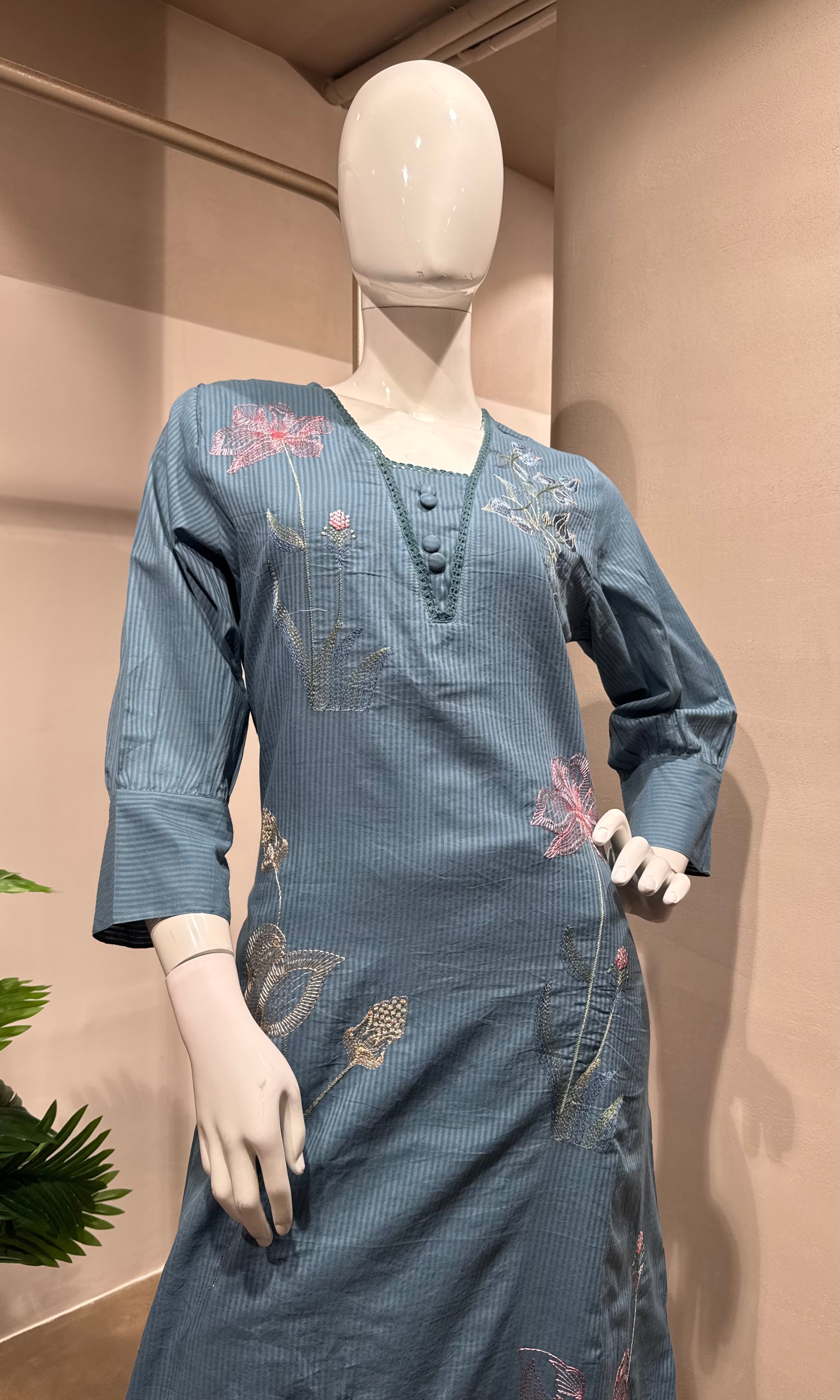 Light blue floral print kurta set