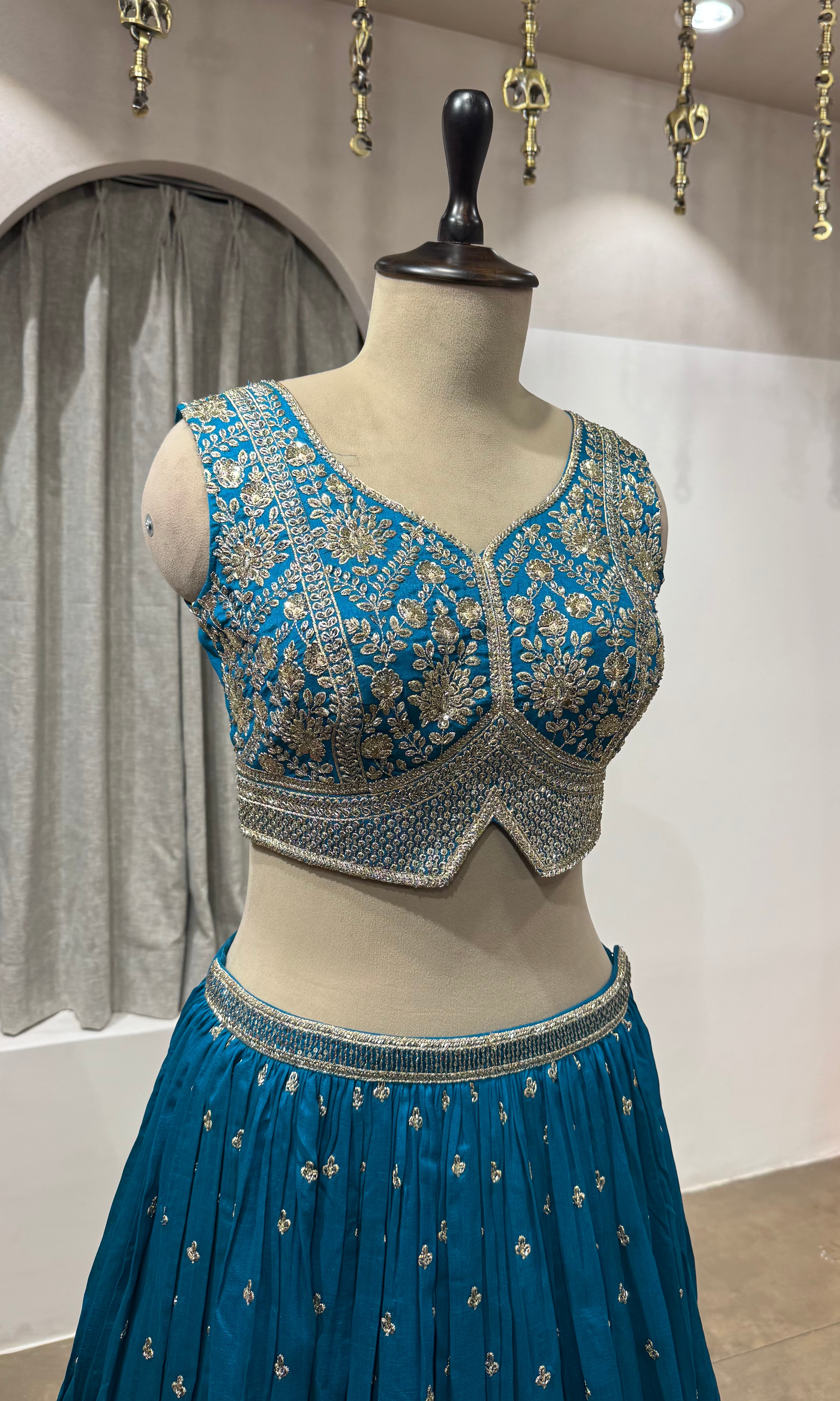 Rama Blue Embroidered Lehenga Choli Set
