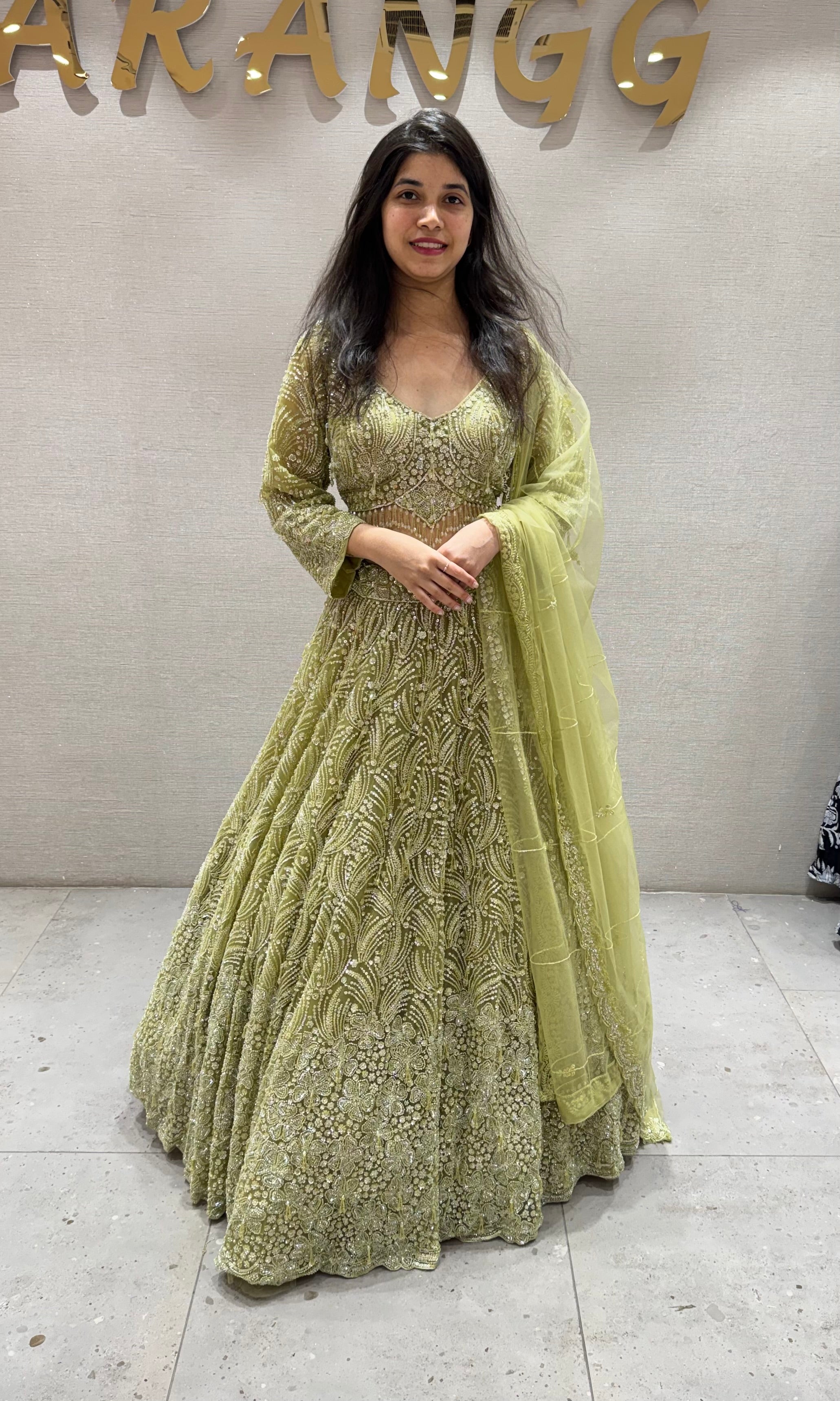 Pista green CRYSTAL EMBROIDERED lehenga