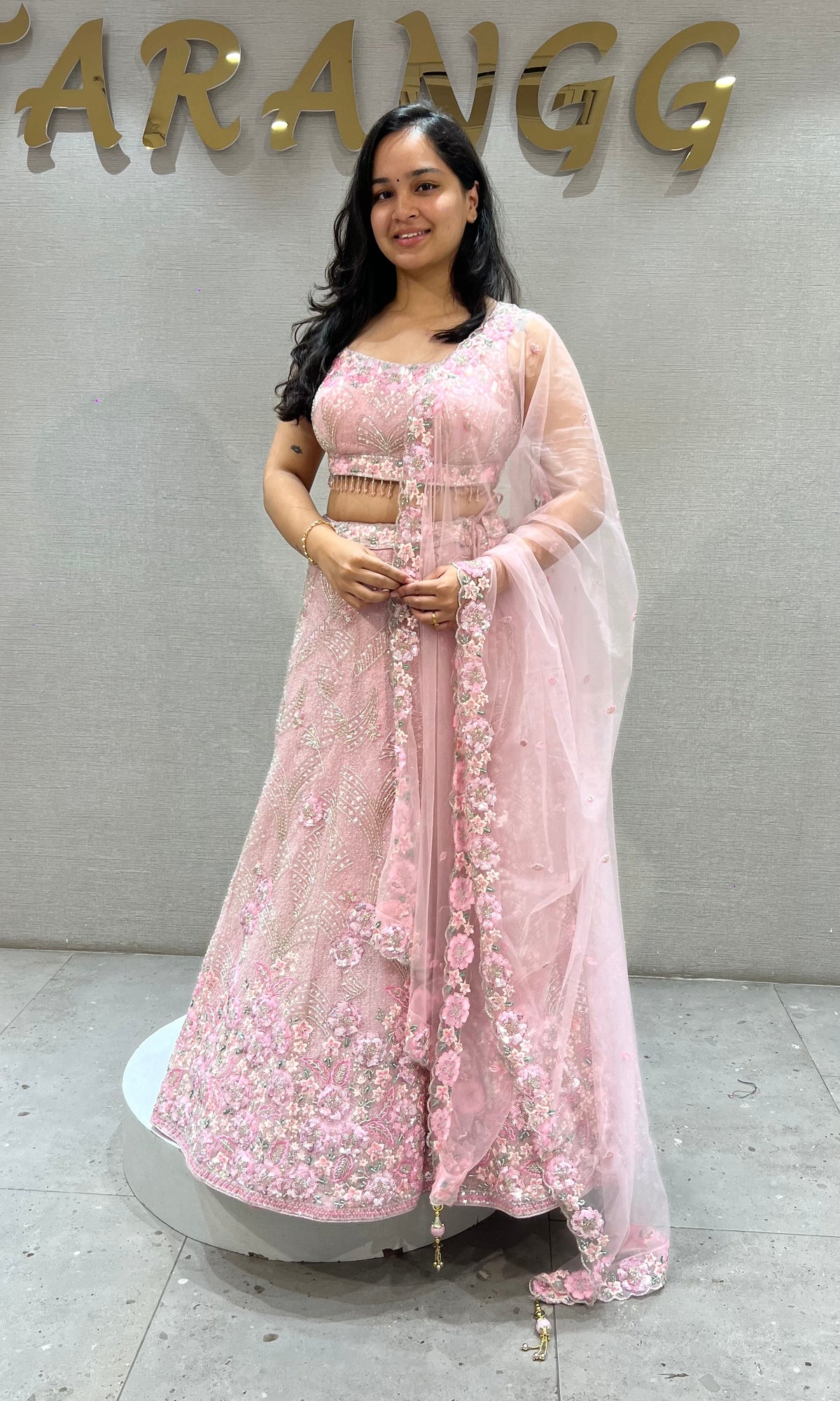Blush Pink Floral Embroidered Lehenga Choli Set
