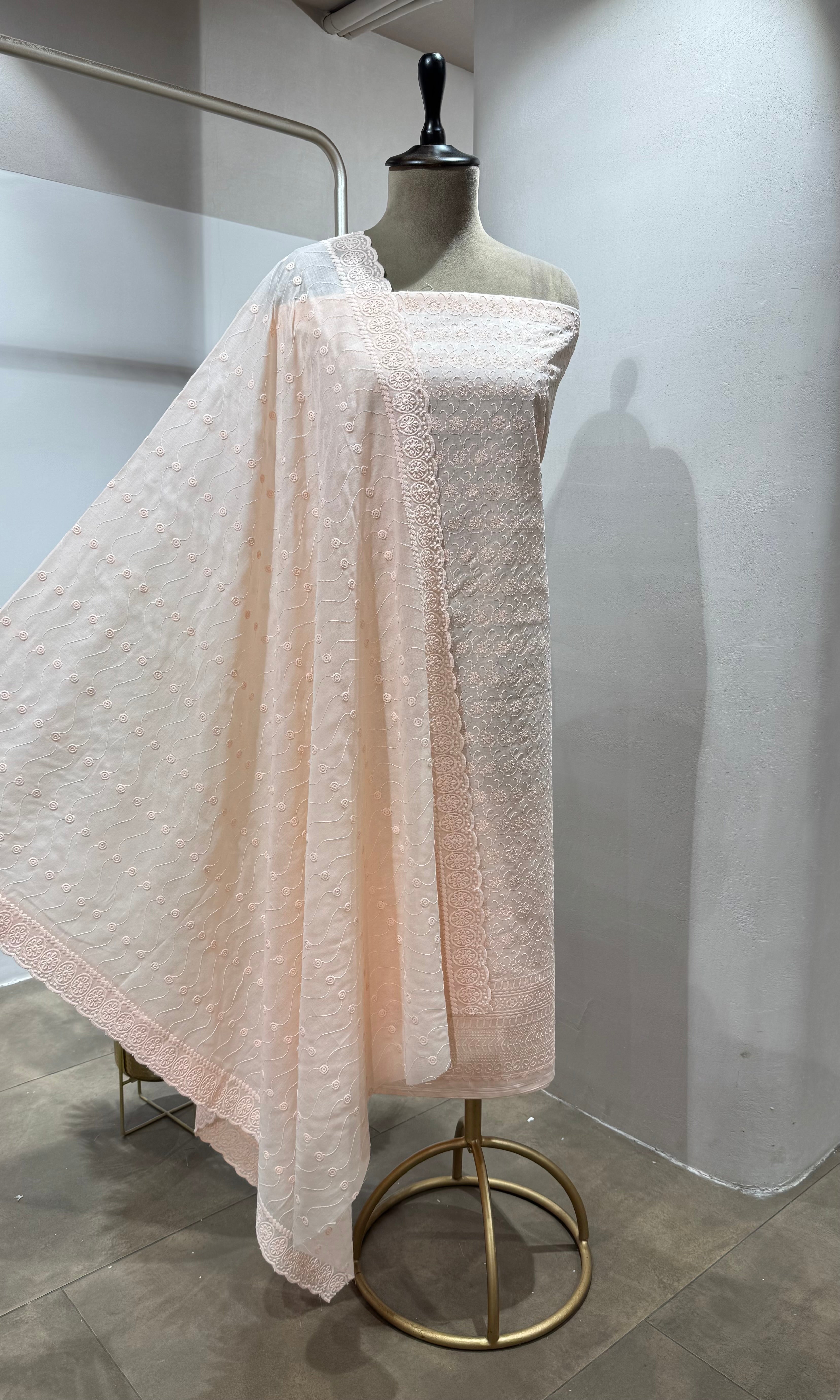 PEACH CHIKANKARI DRESS MATERIAL
