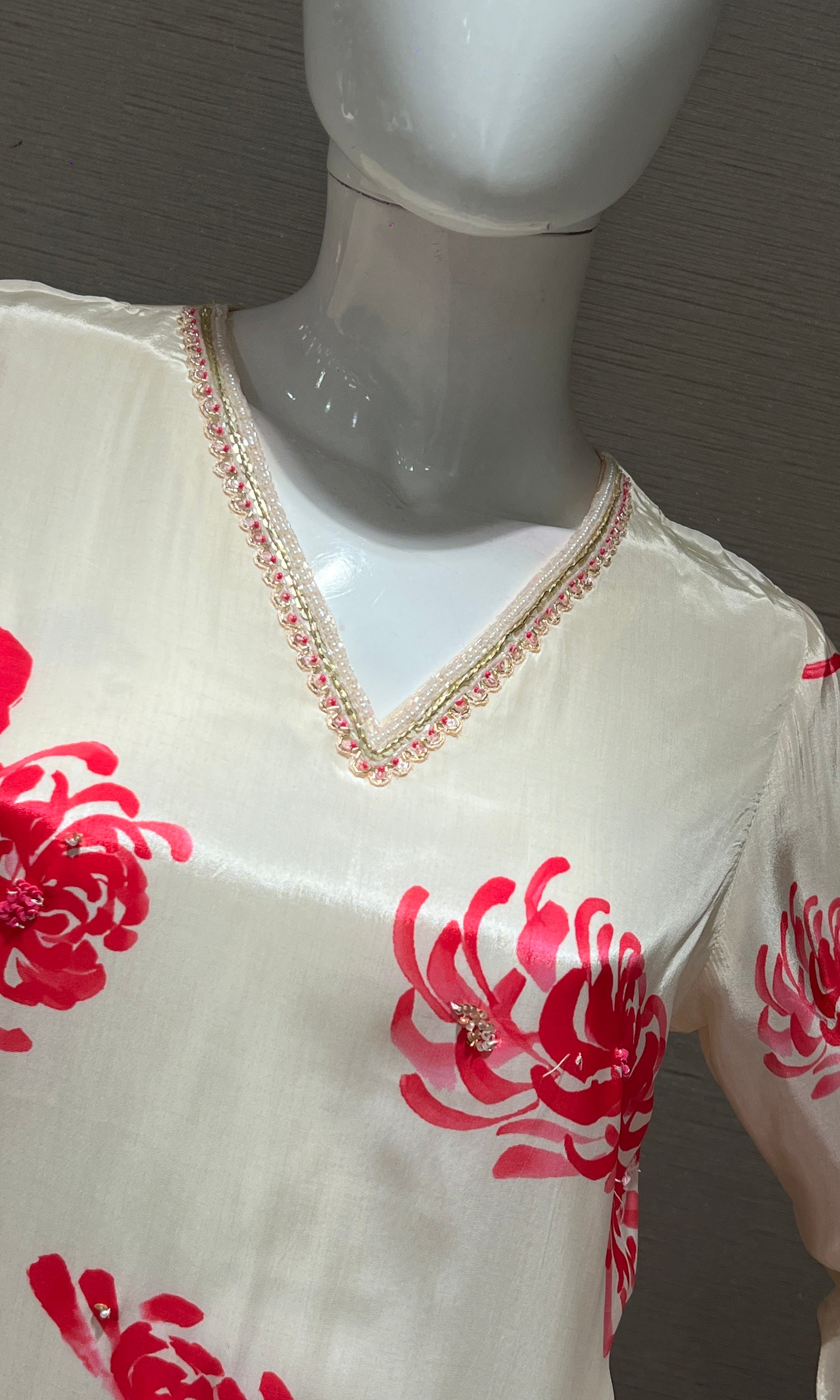 IVORY Pink Blossom PRINTED KURTA SET