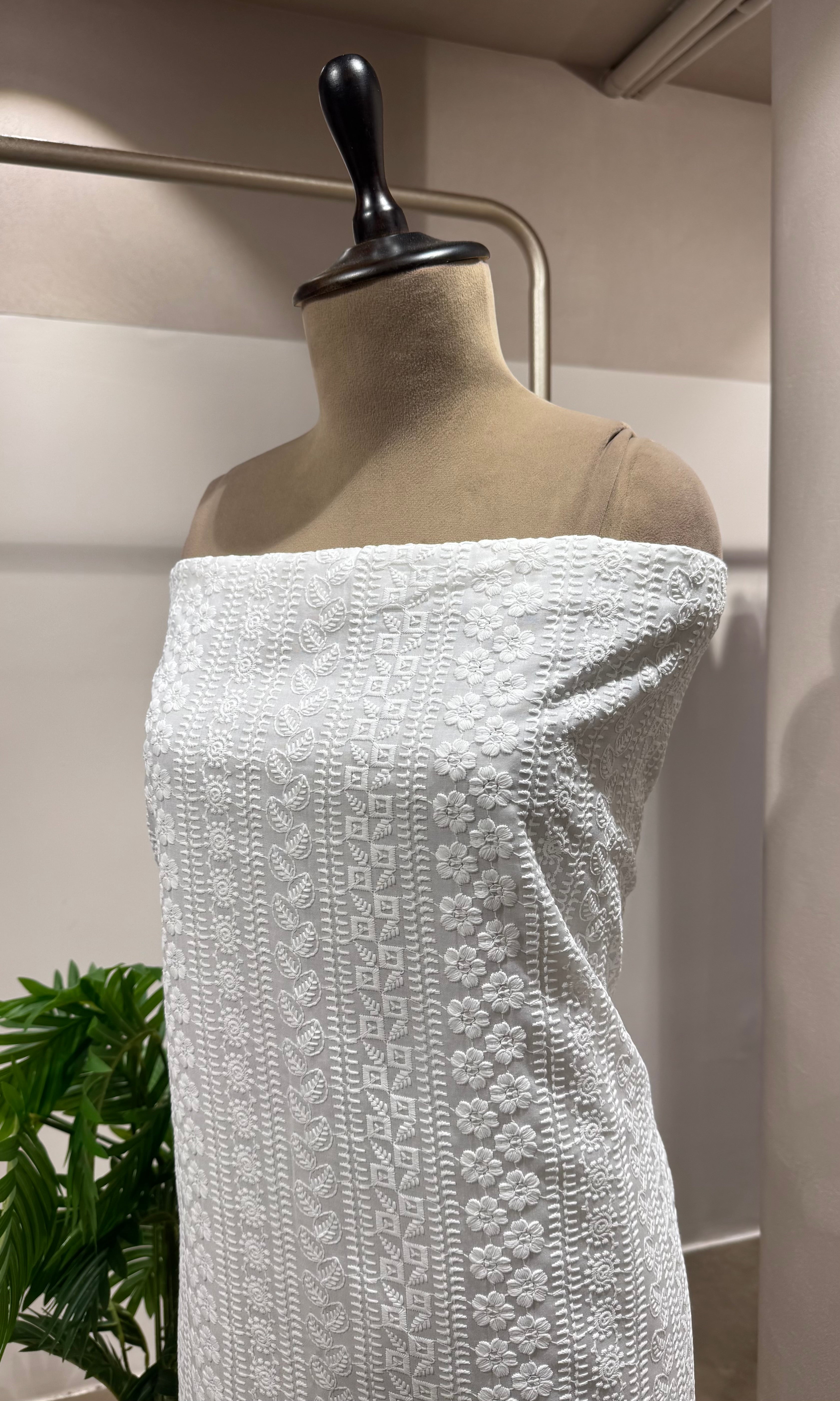 WHITE CHIKANKARI DRESS MATERIAL