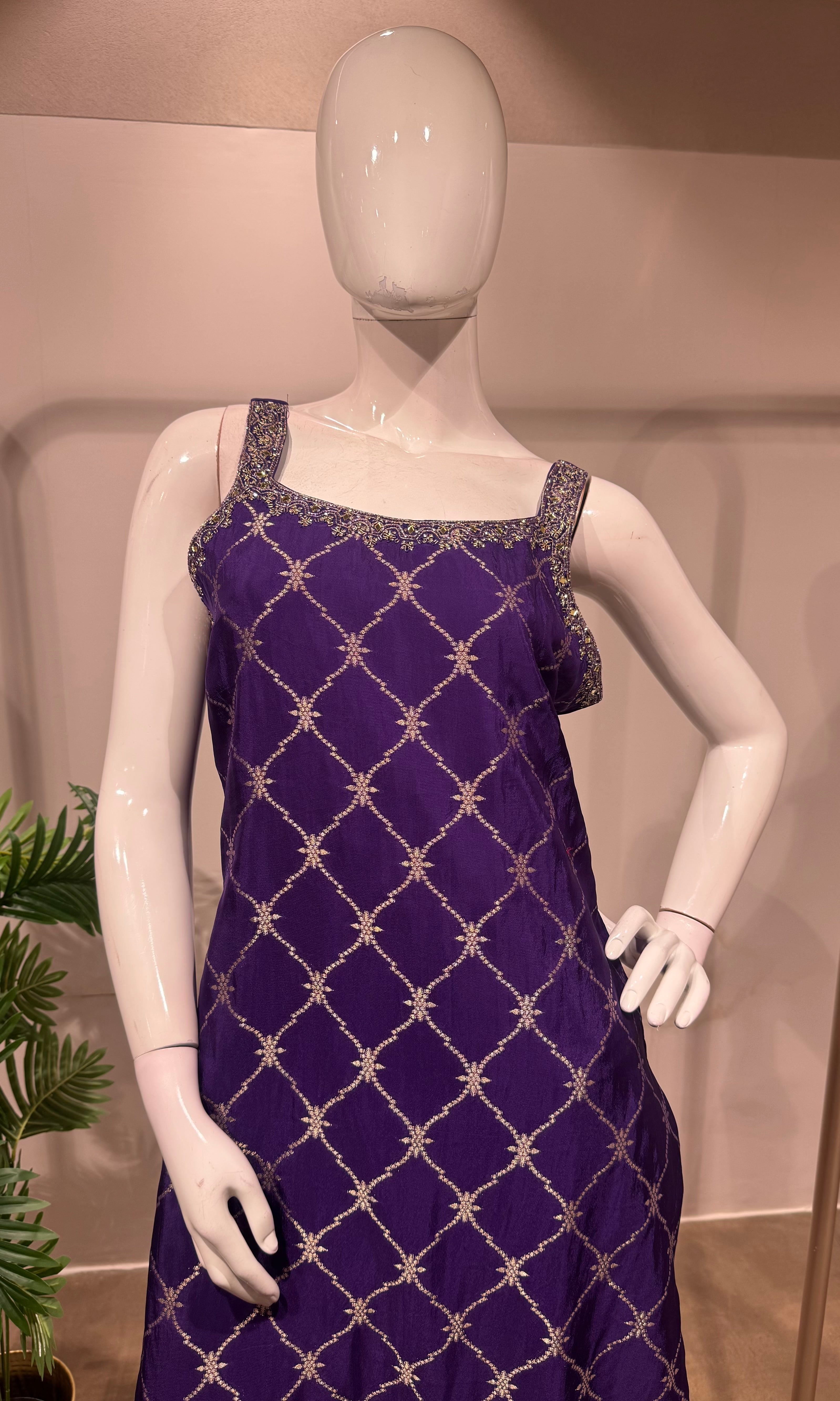 Purple silk straight kurta set