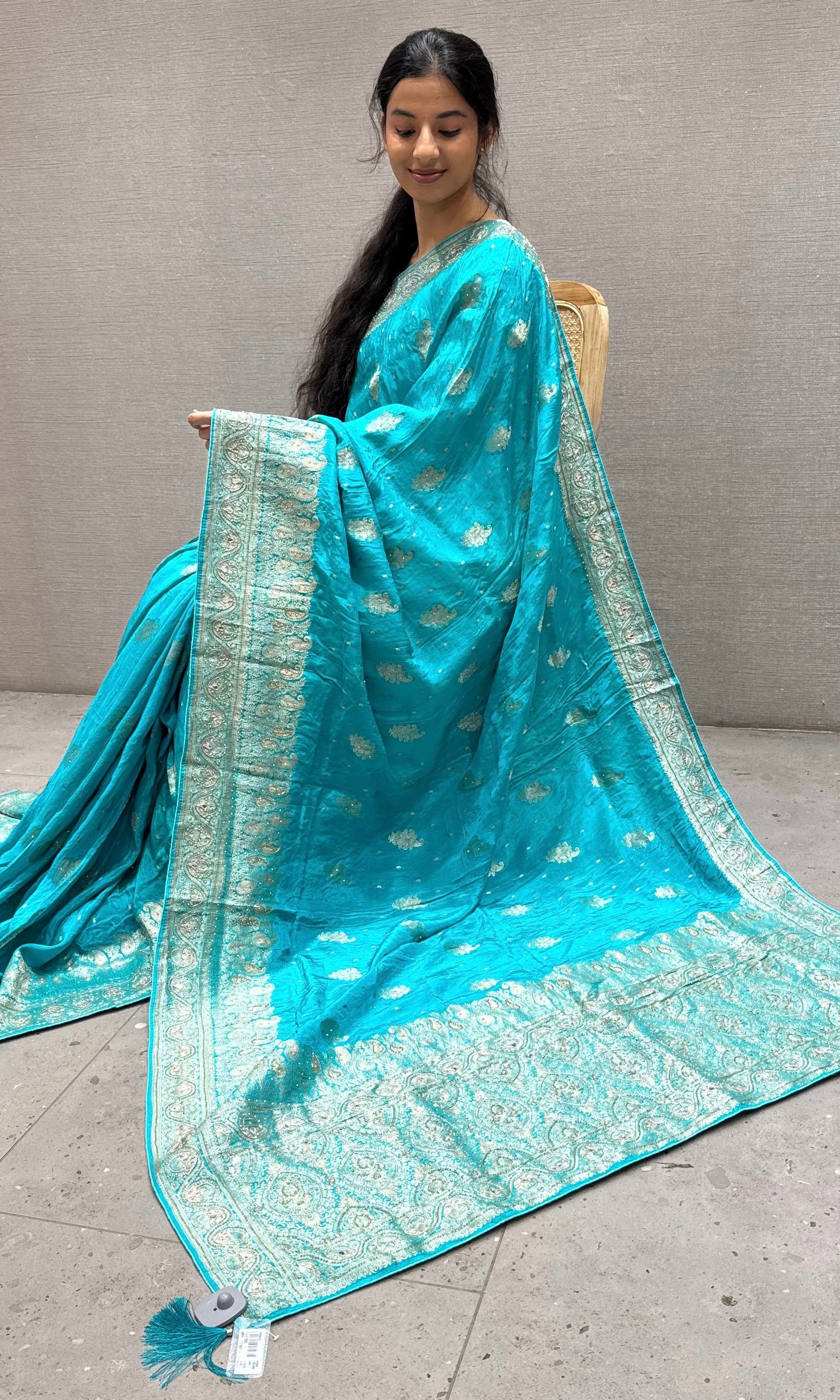 Firozi sea blue Banarasi saree