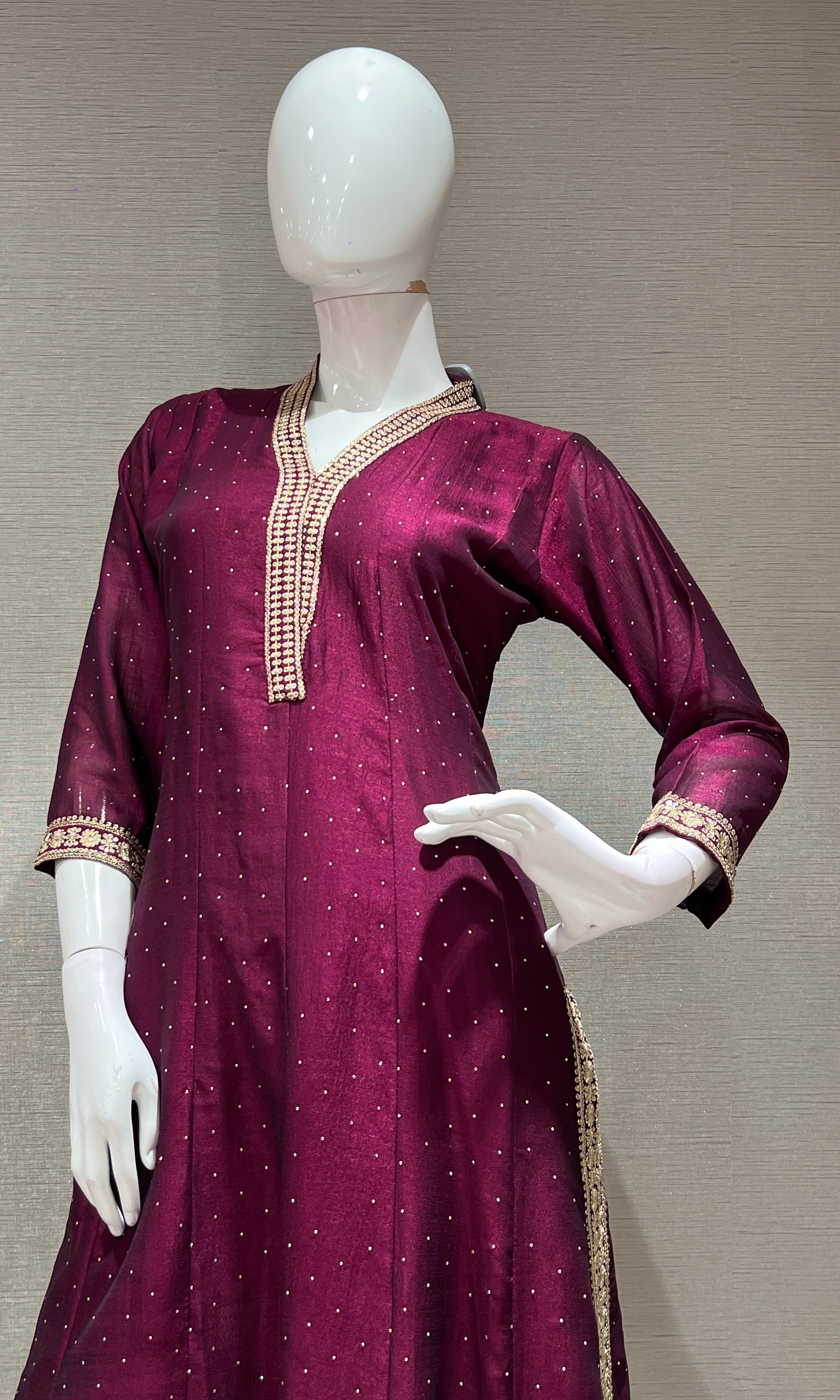 Wine EMBROIDERED ANARKALI KURTA SET