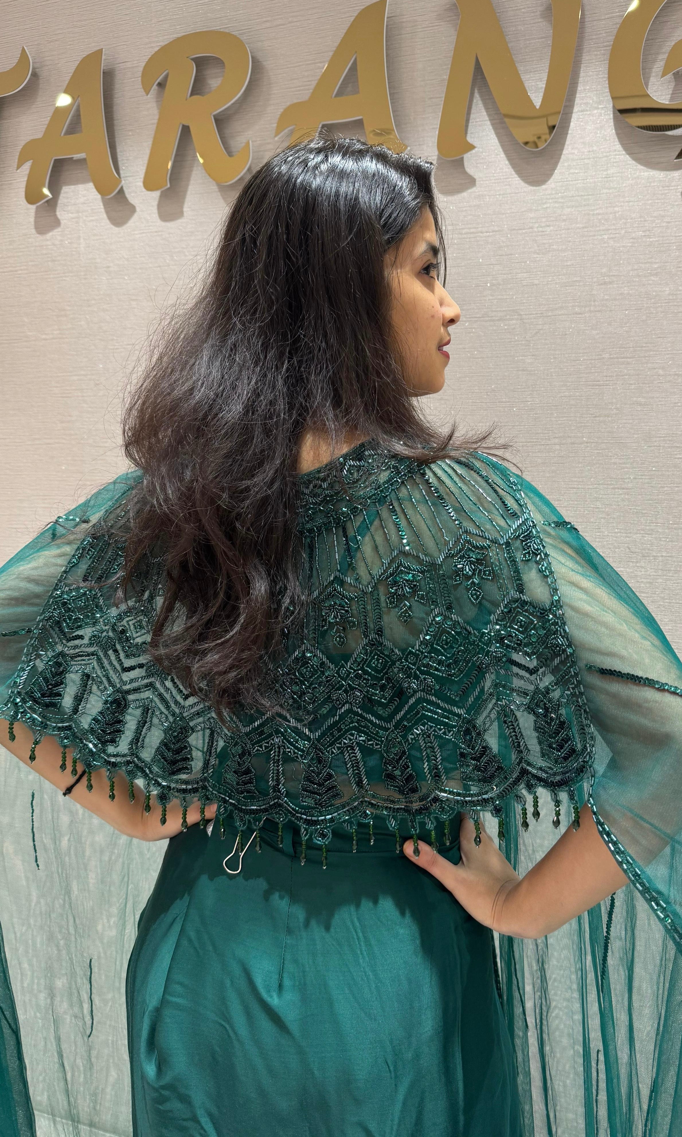 GREEN 3 PIECE INDO WESTERN DRESS