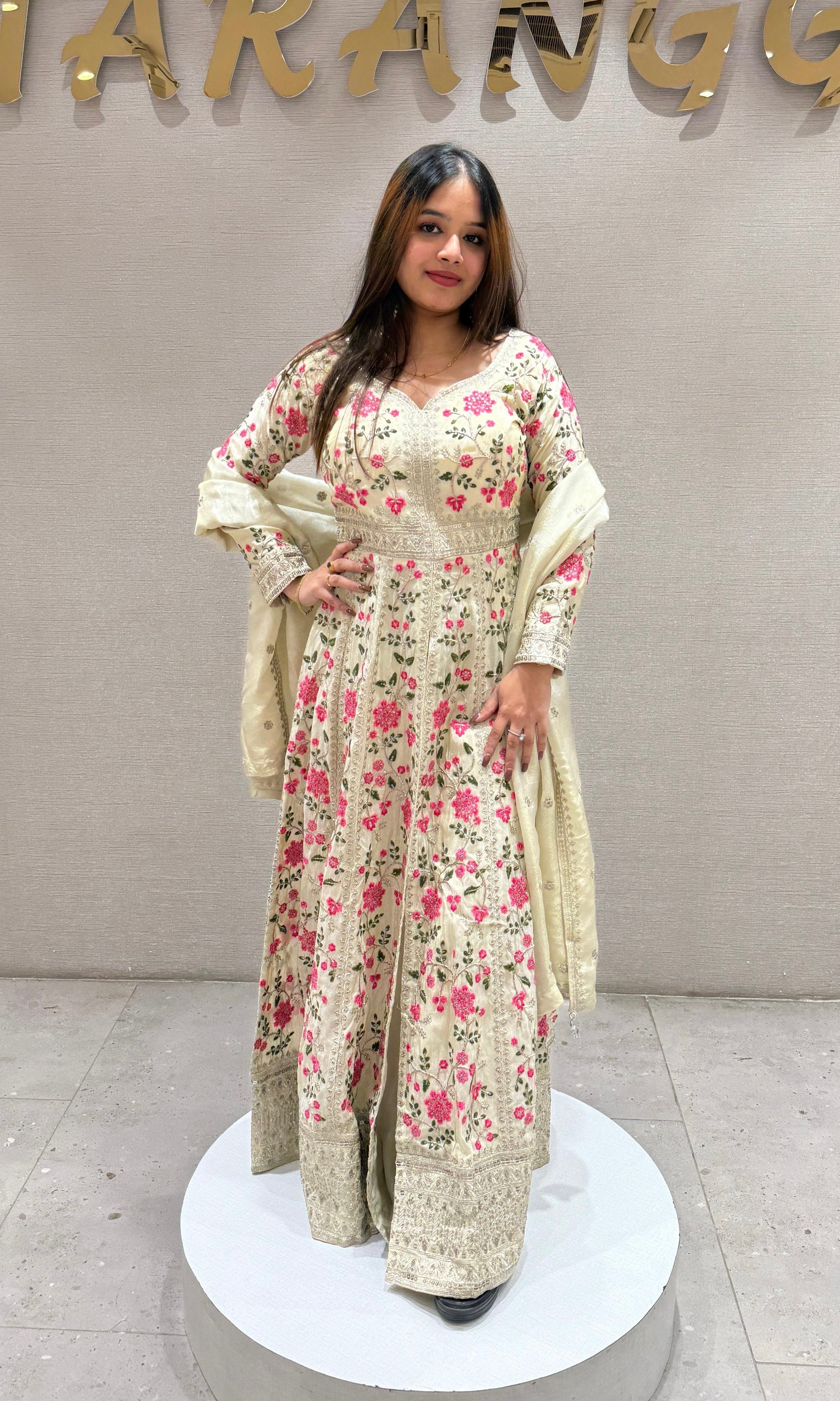 Pink and cream Anarkali