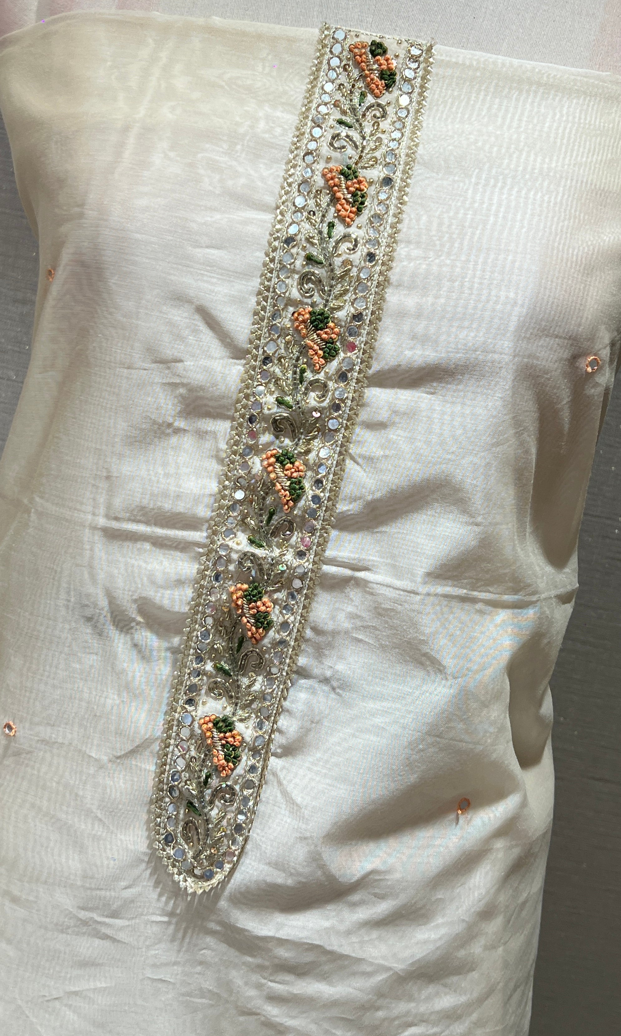 OFF WHITE dress material WITH FLORAL DUPATTA