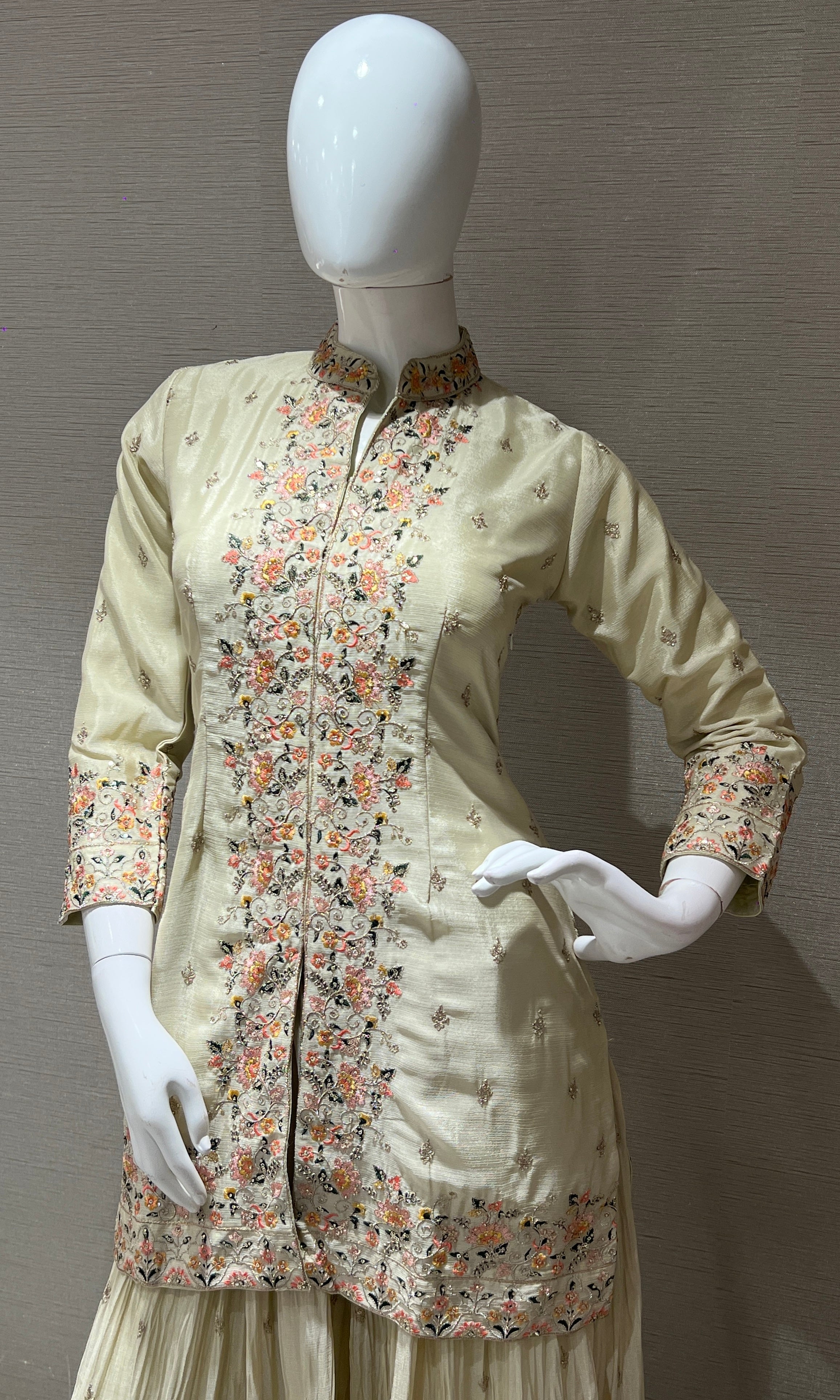 Floral Embroidered Cream Sharara