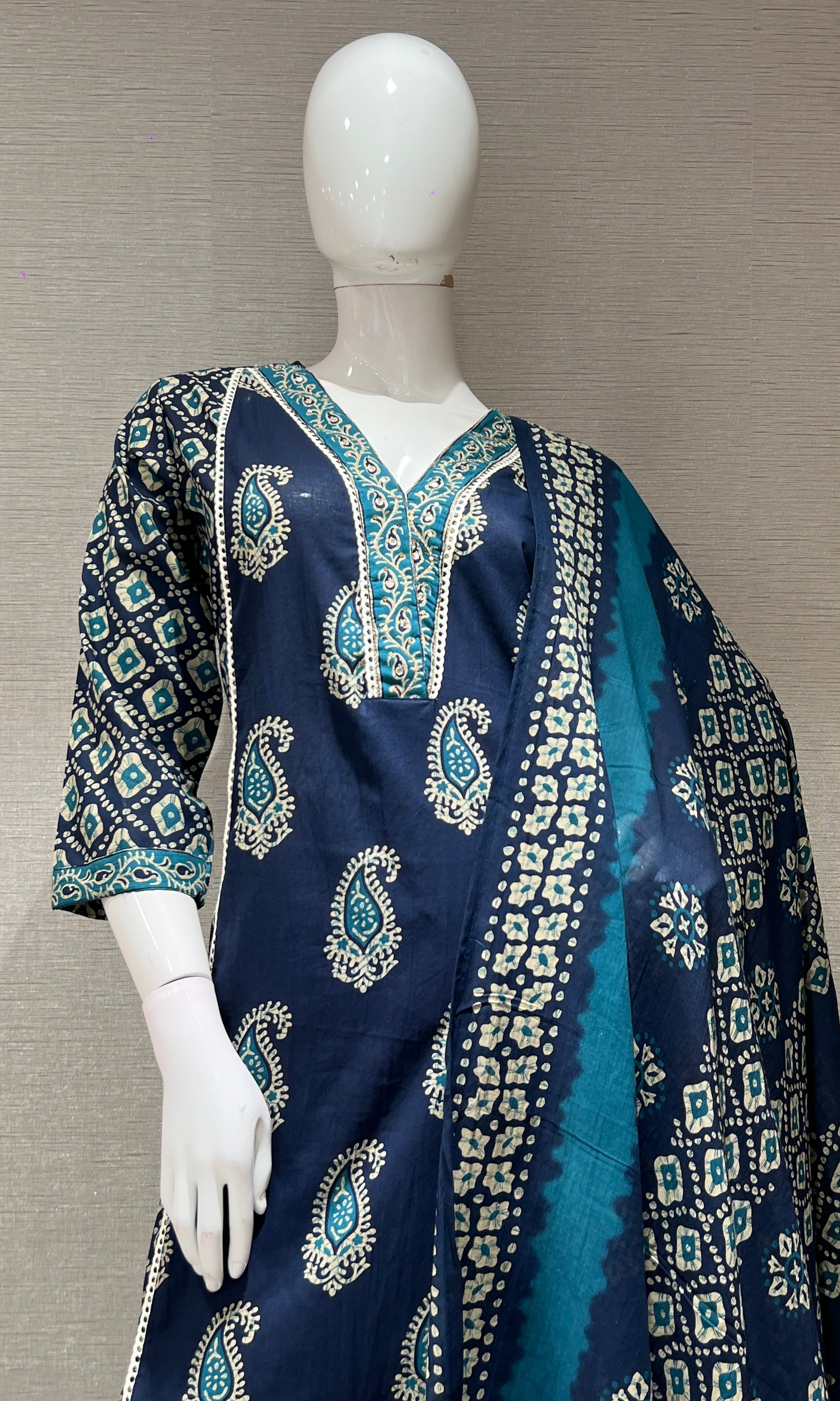 Blue printed kurta set with palazzo pants