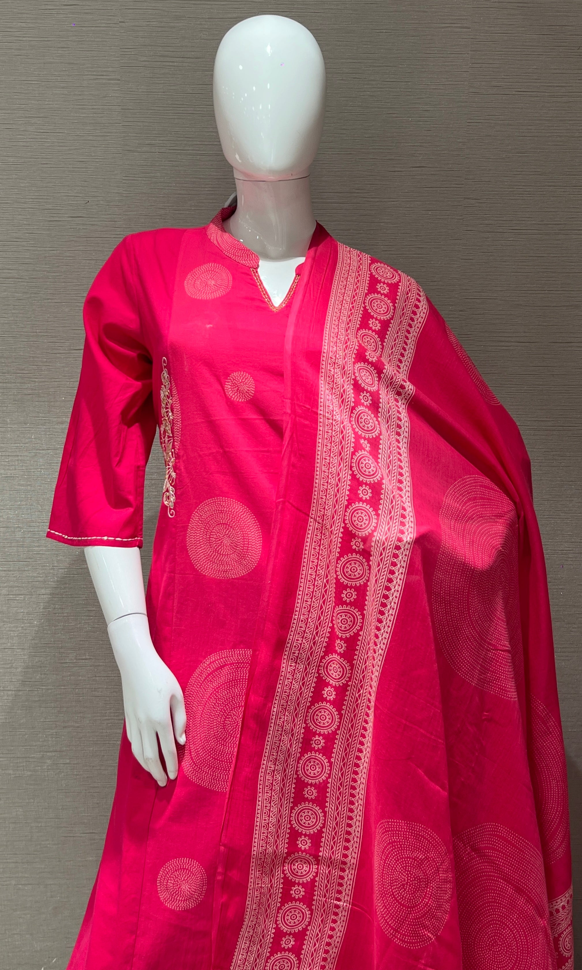 Rani Pink Bandhini Print Kurta Set