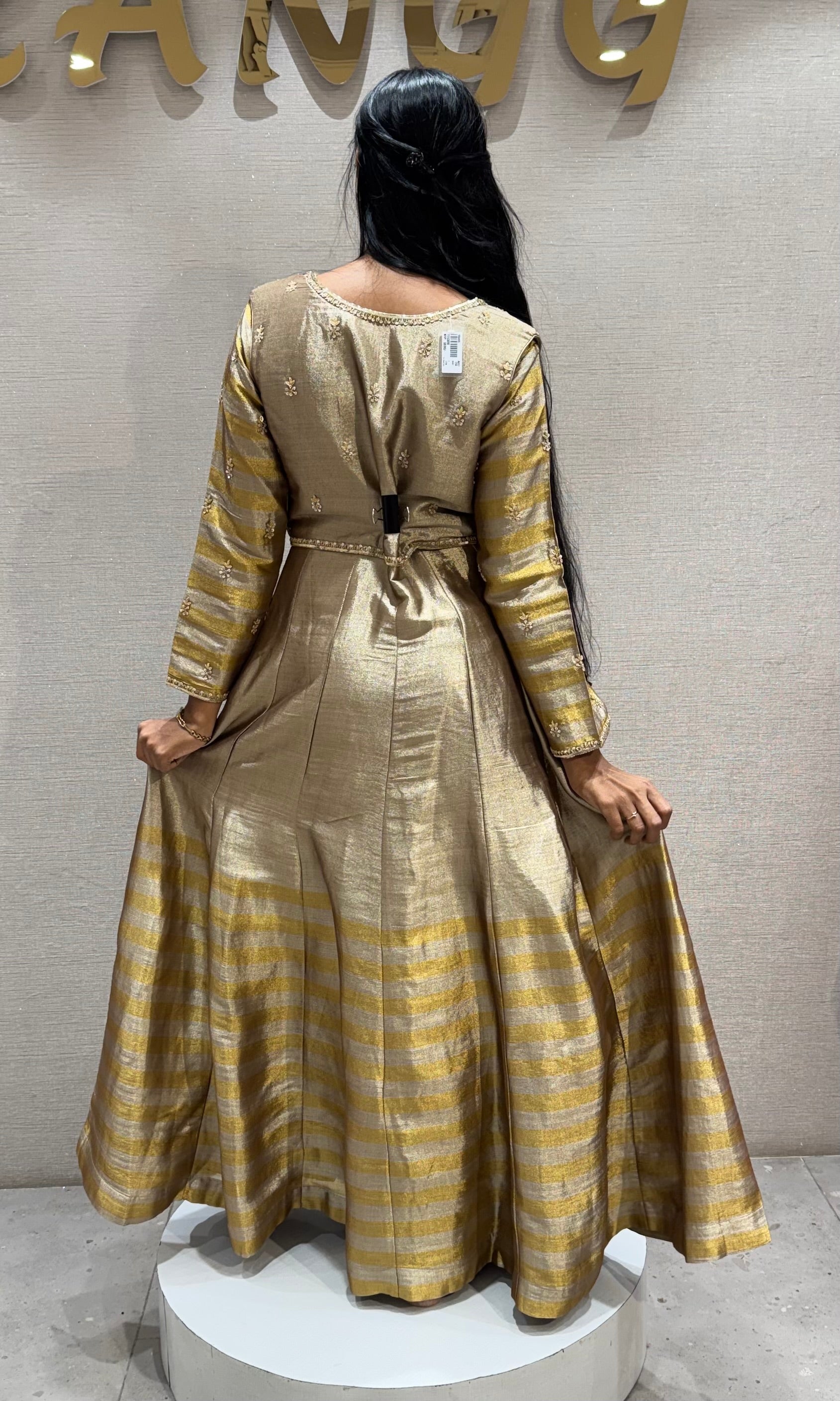 BIEGE Metallic Gold Tissue Silk Anarkali Gown