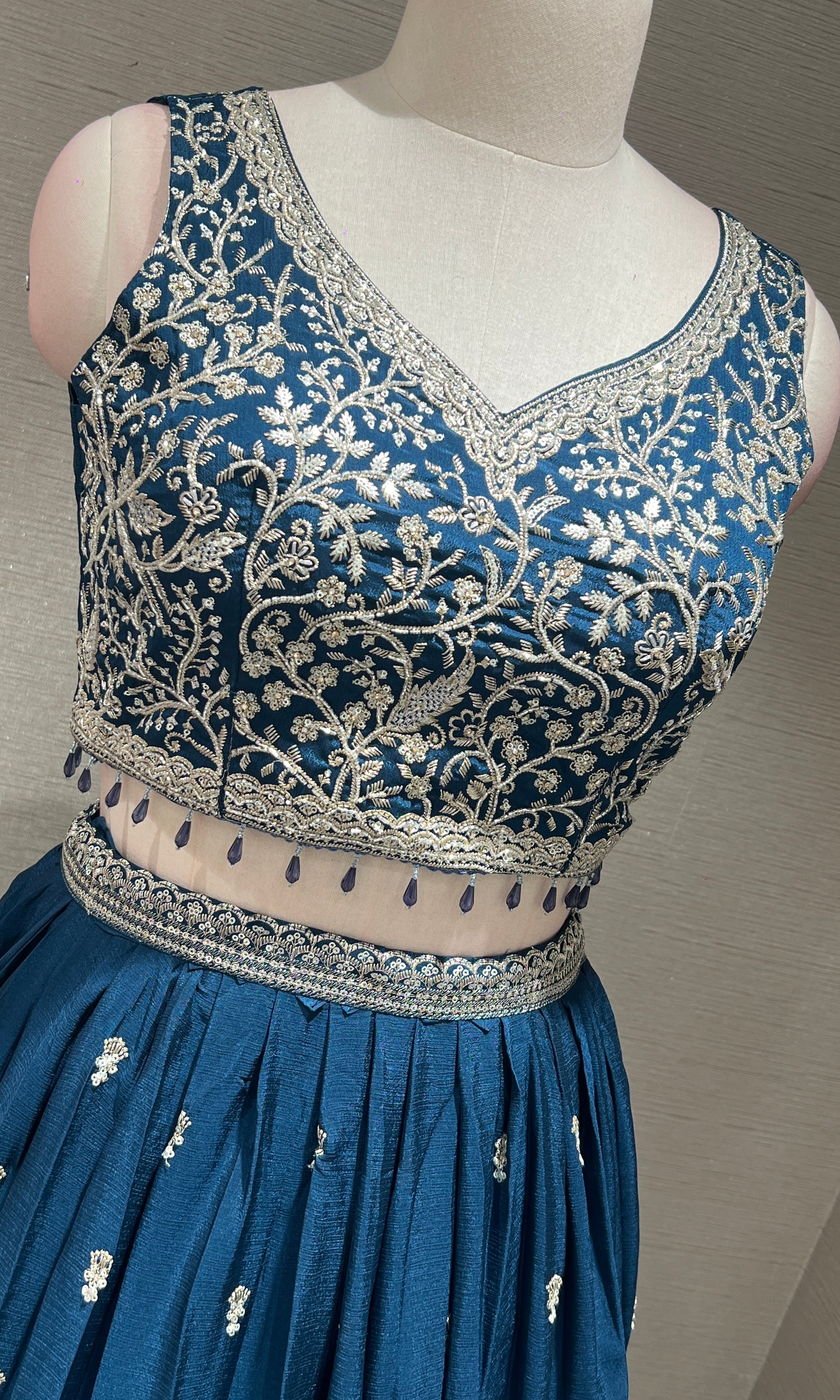 Blue Floral intricate Embroidery Lehenga