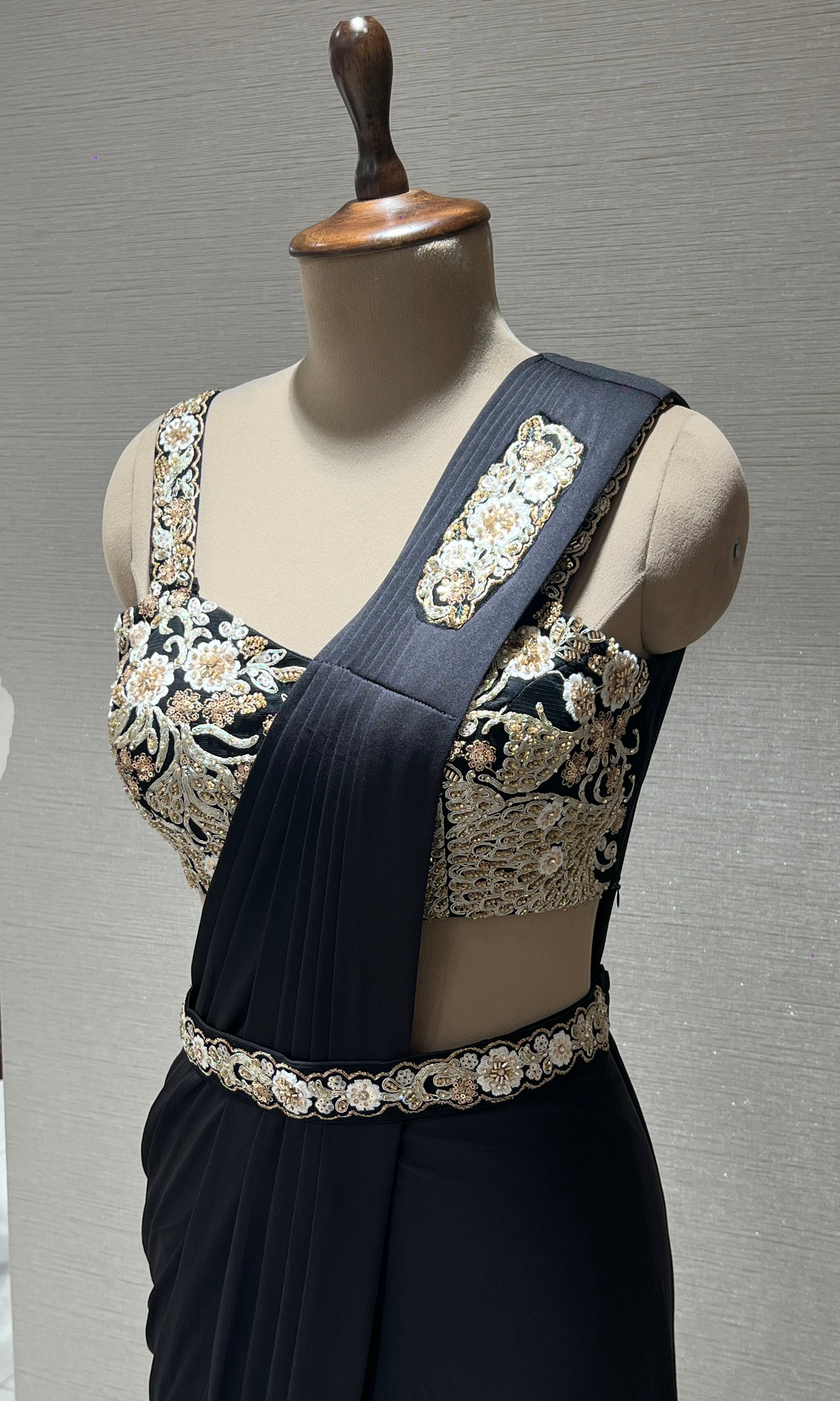 Black one minute drape saree