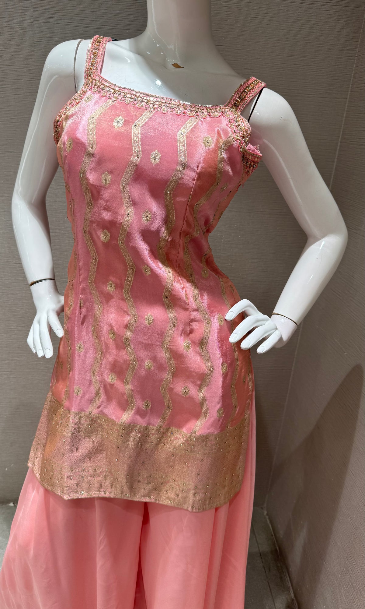 Baby Pink Georgette Flared Sharara set with Dupatta