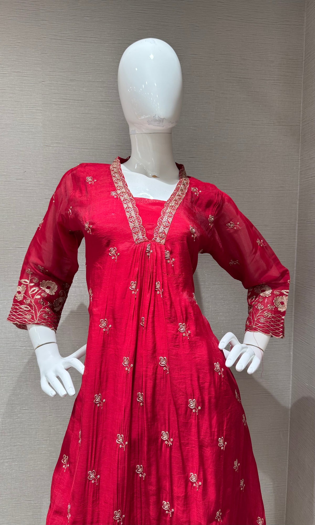 Maroon golden floral a line kurta set with dupatta