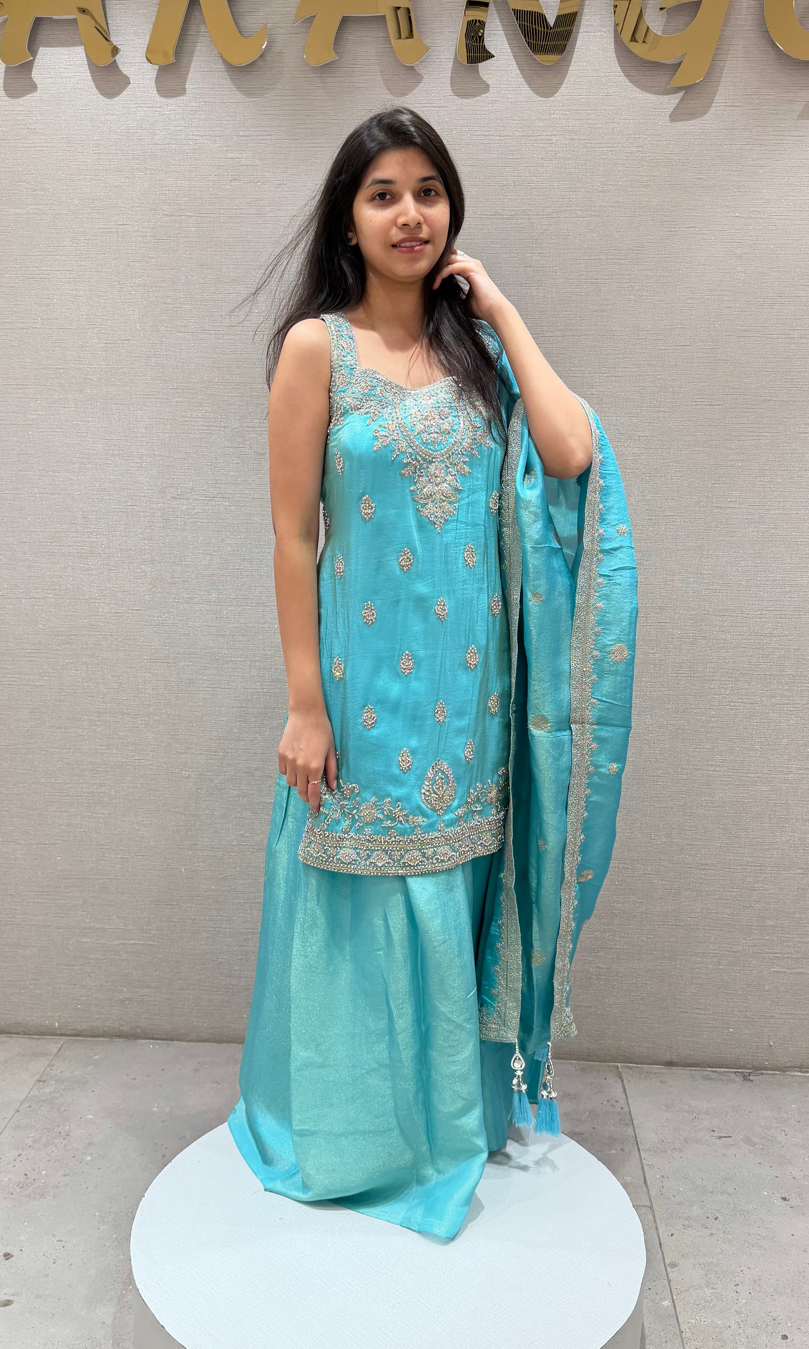 Sea blue EMBROIDERED SHARARA SET