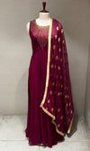 Wine Georgette long dress, maroon red
