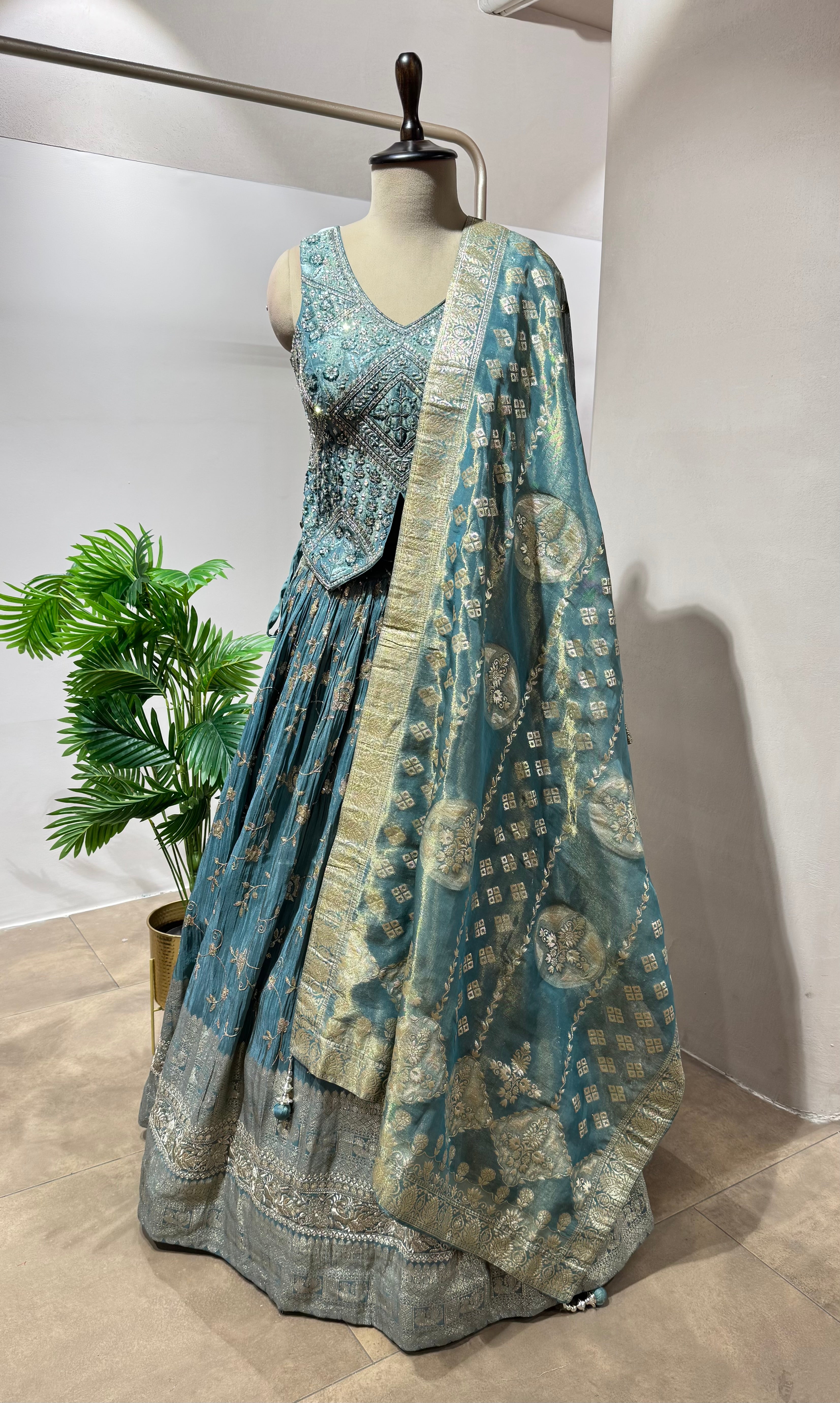 Sea Green GOLDEN EMBROIDERD LEHENGA SET