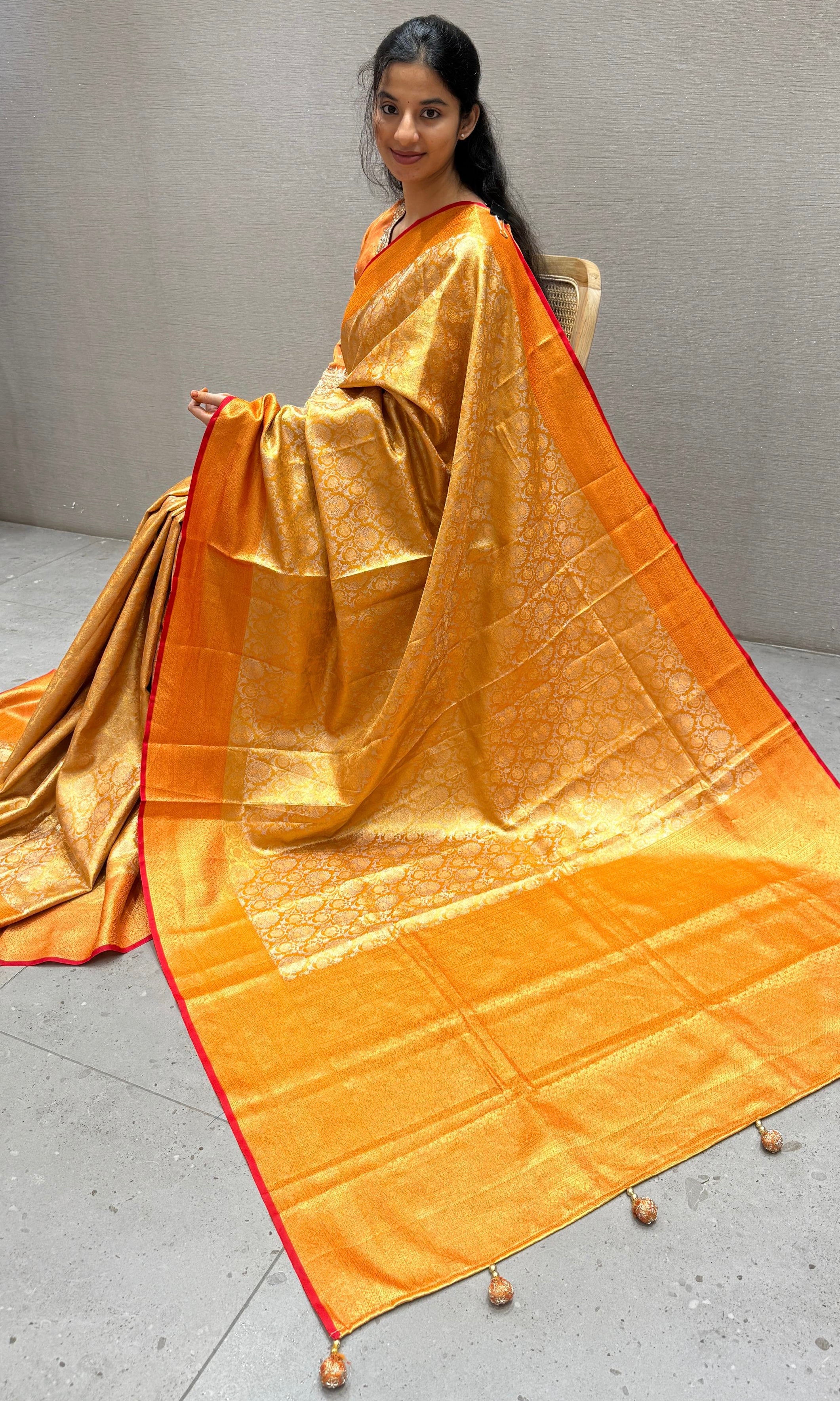 Orange saree with ready blouse