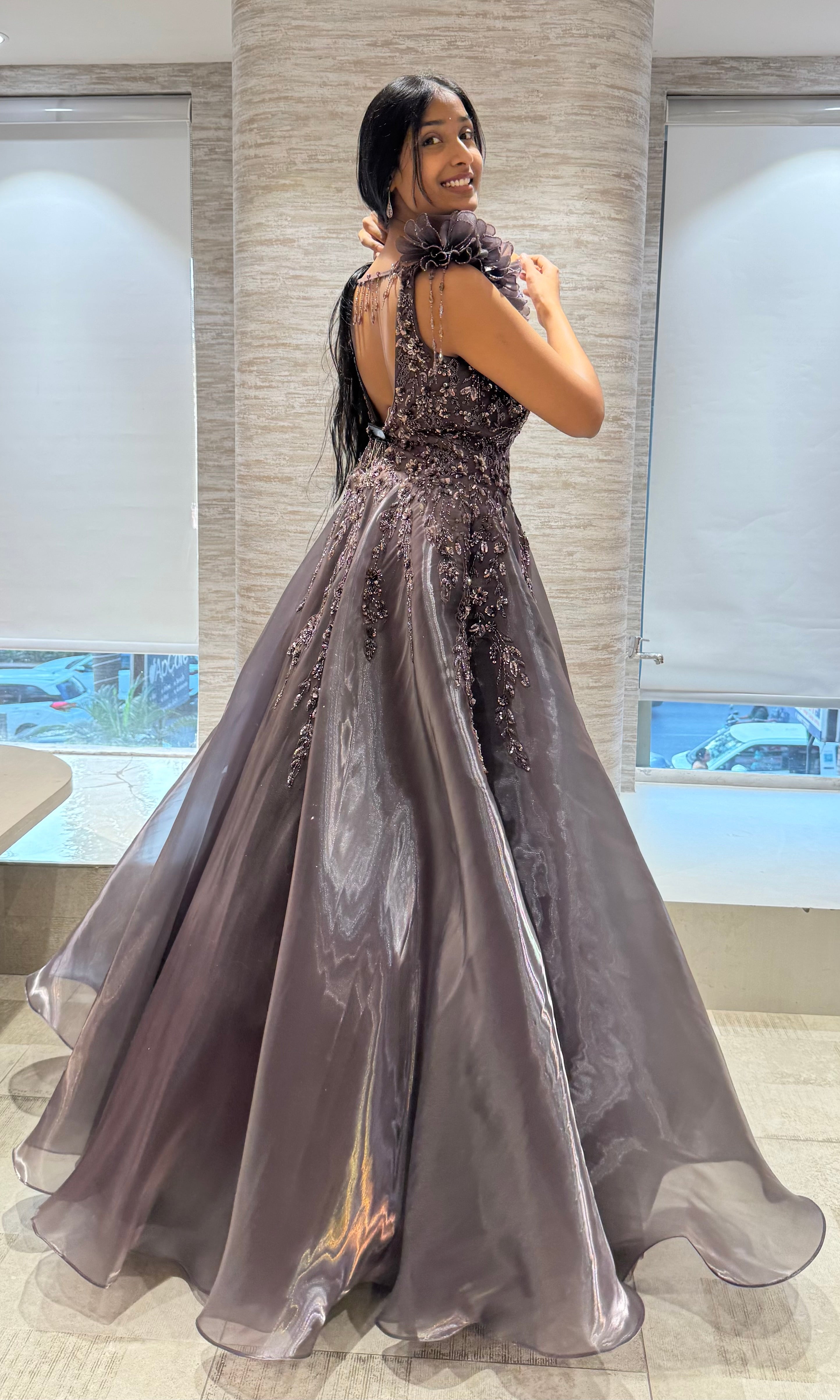 Purple FLORAL Embellished Gown