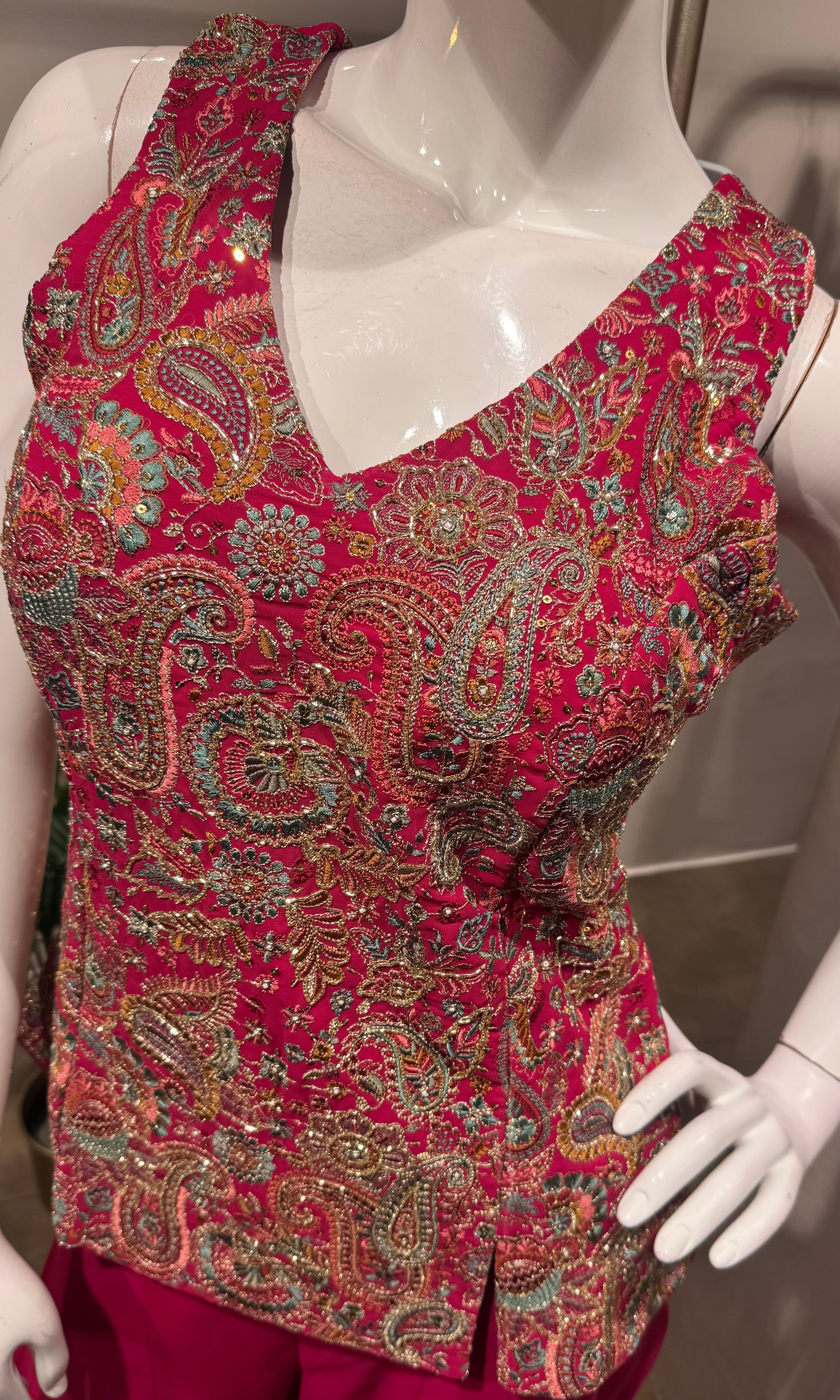 Rani Pink Embroidered Palazzo Set Dupatta