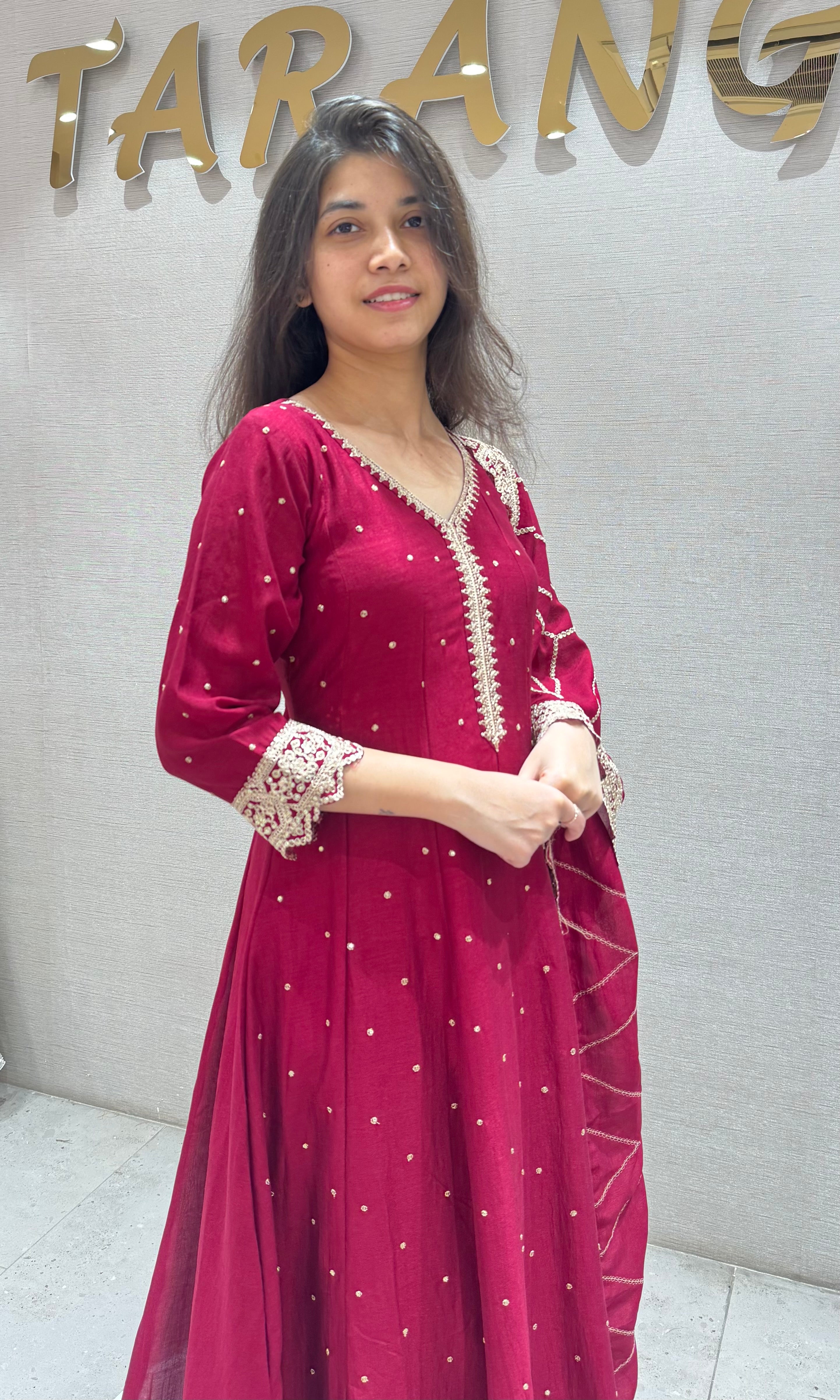 Maroon golden embroidered anarkali