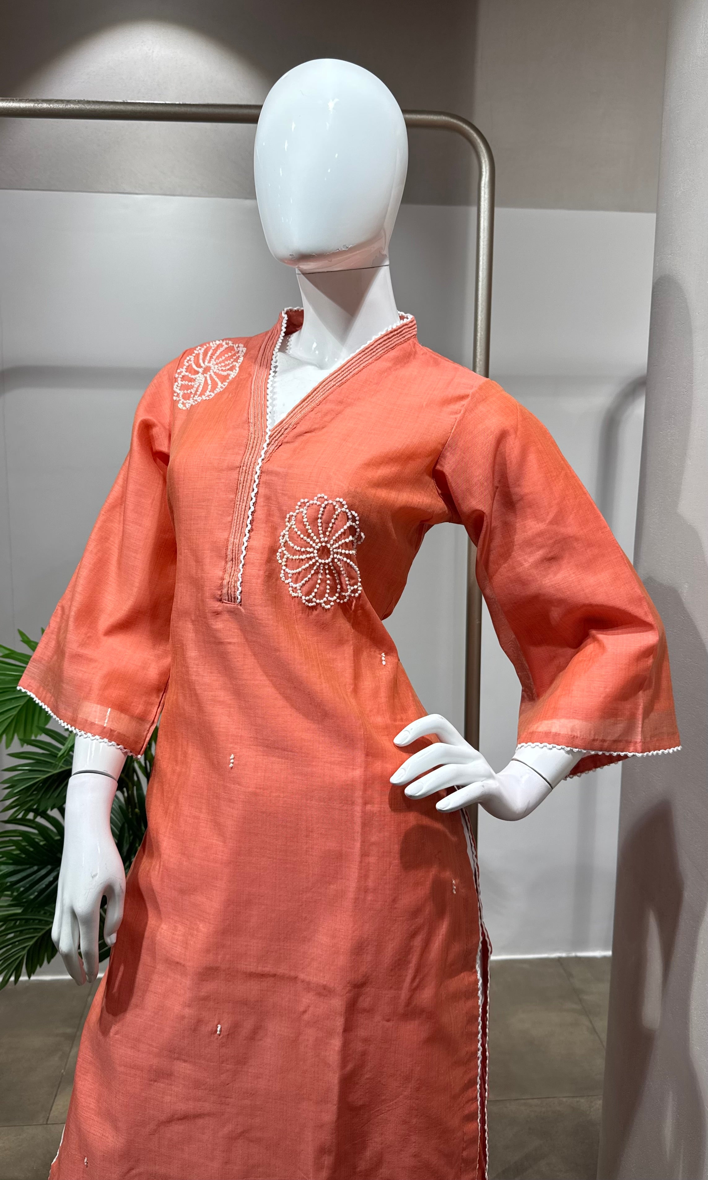 Peach Embroidered Straight Kurta set