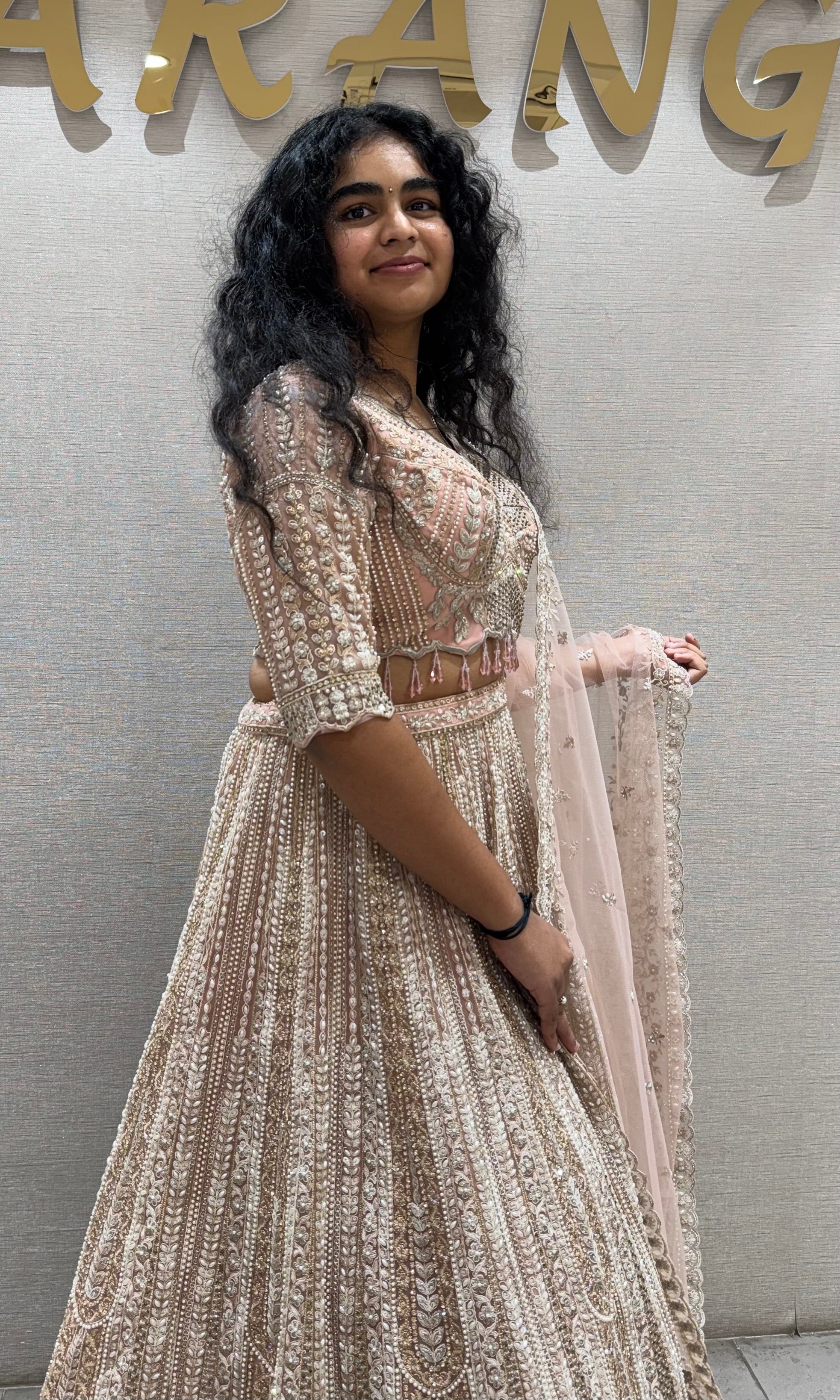 Light pink Net Floral Embroidered Lehenga