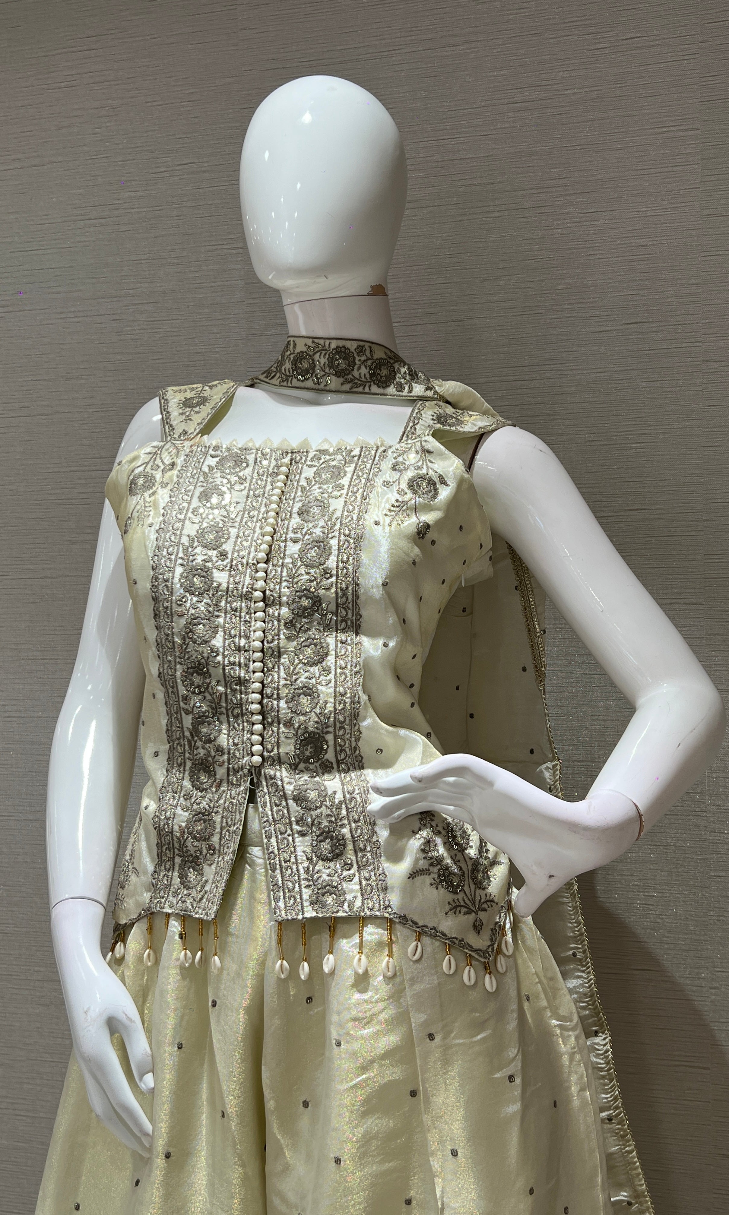 CREAM shimmer tissue short blouse Palazzo set