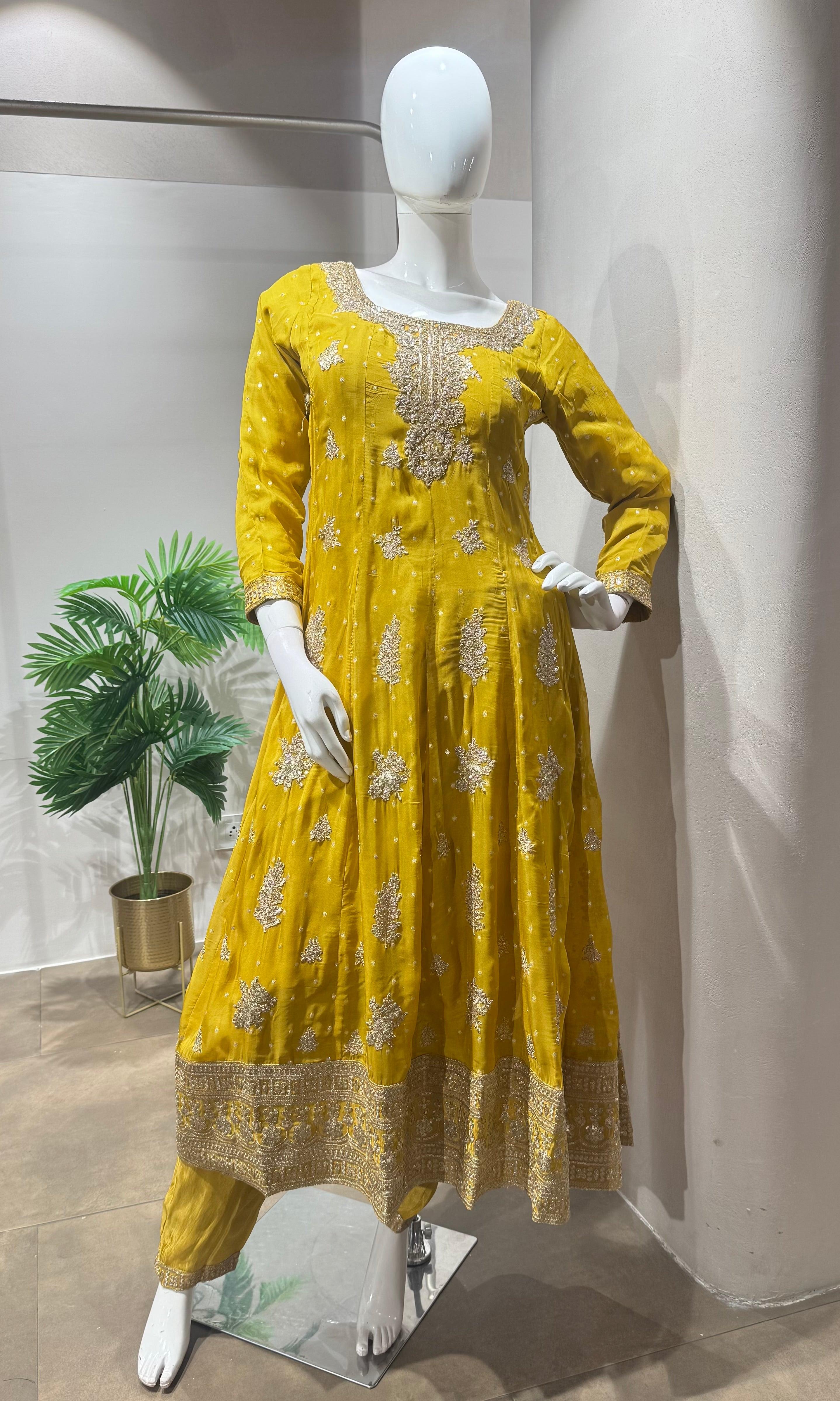 YELLOW GOLDEN EMBROIDERY ANARKALI SET