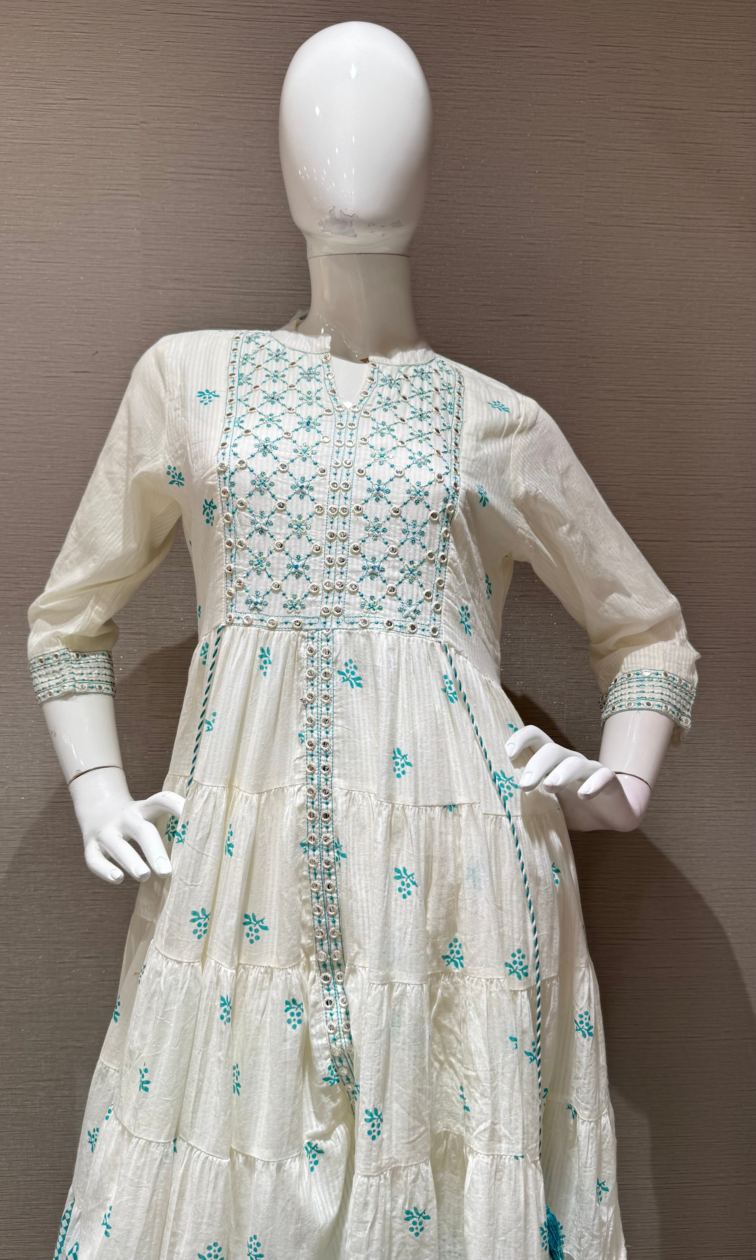 Sea Blue printed anarkali kurta set with dupatta