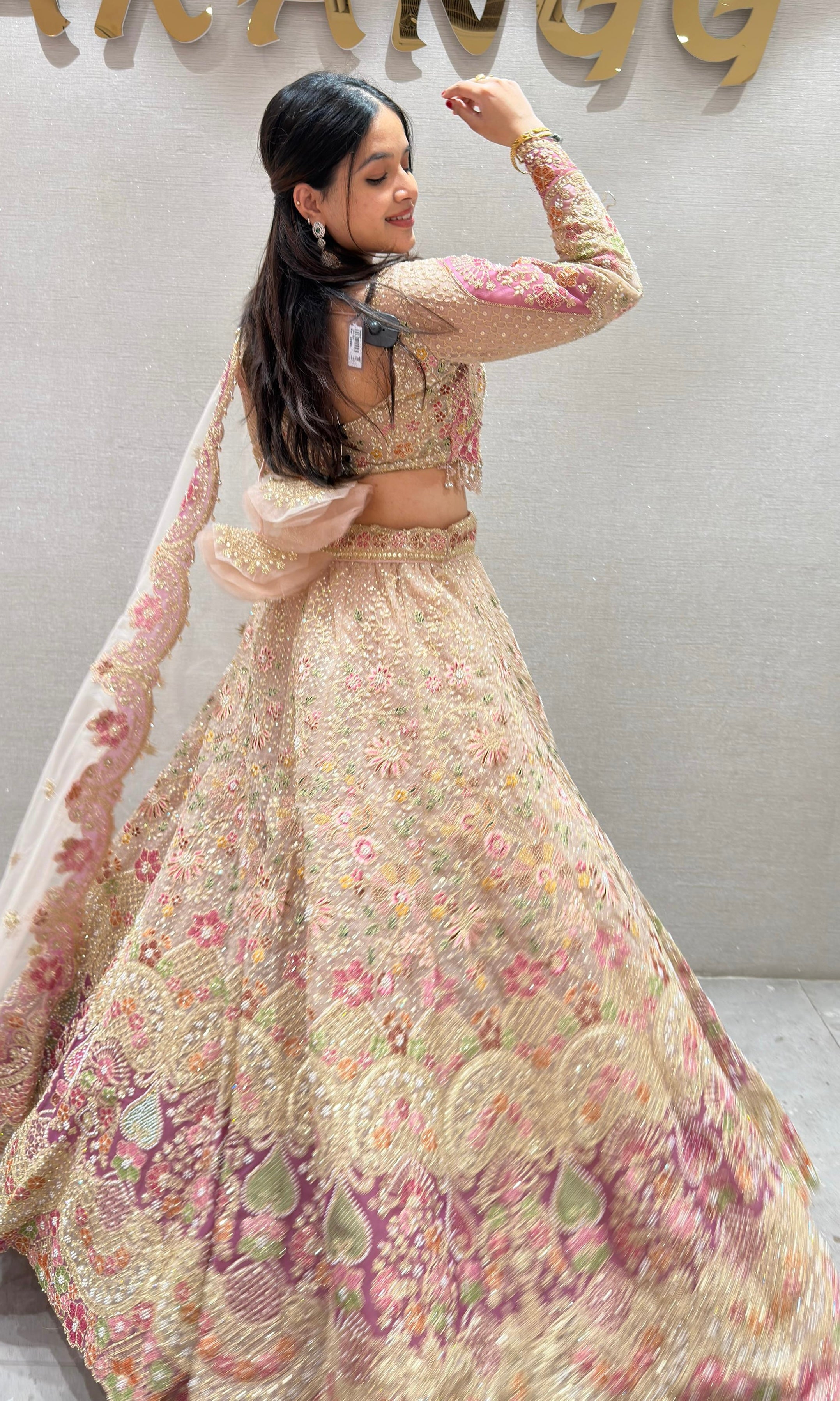 Peach FLORAL INTRICATE EMBROIDERED Lehenga