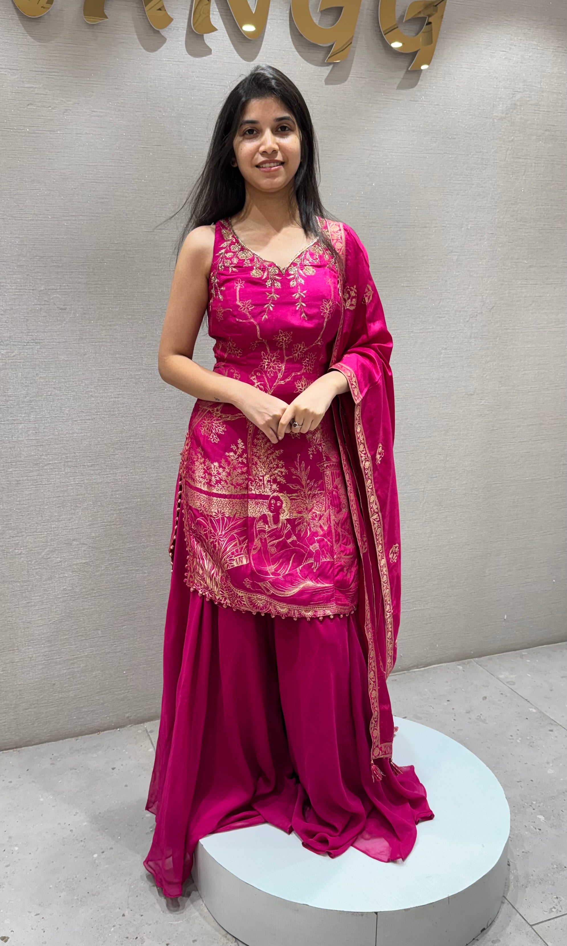 PINK Embroidered Chinon Sharara Set