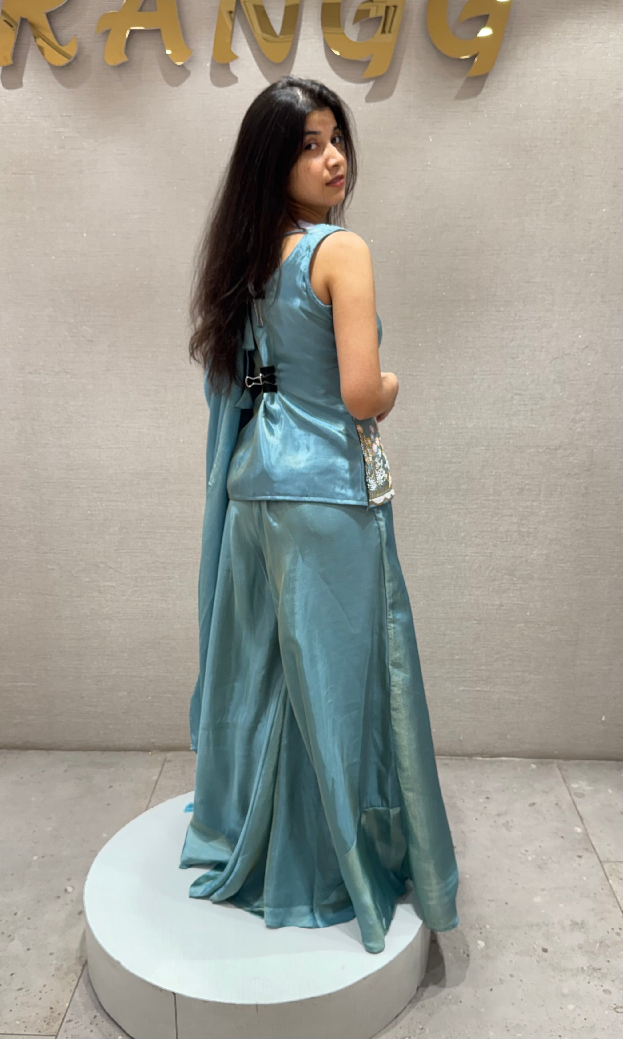 Sea Blue Tissue Palazzo Set