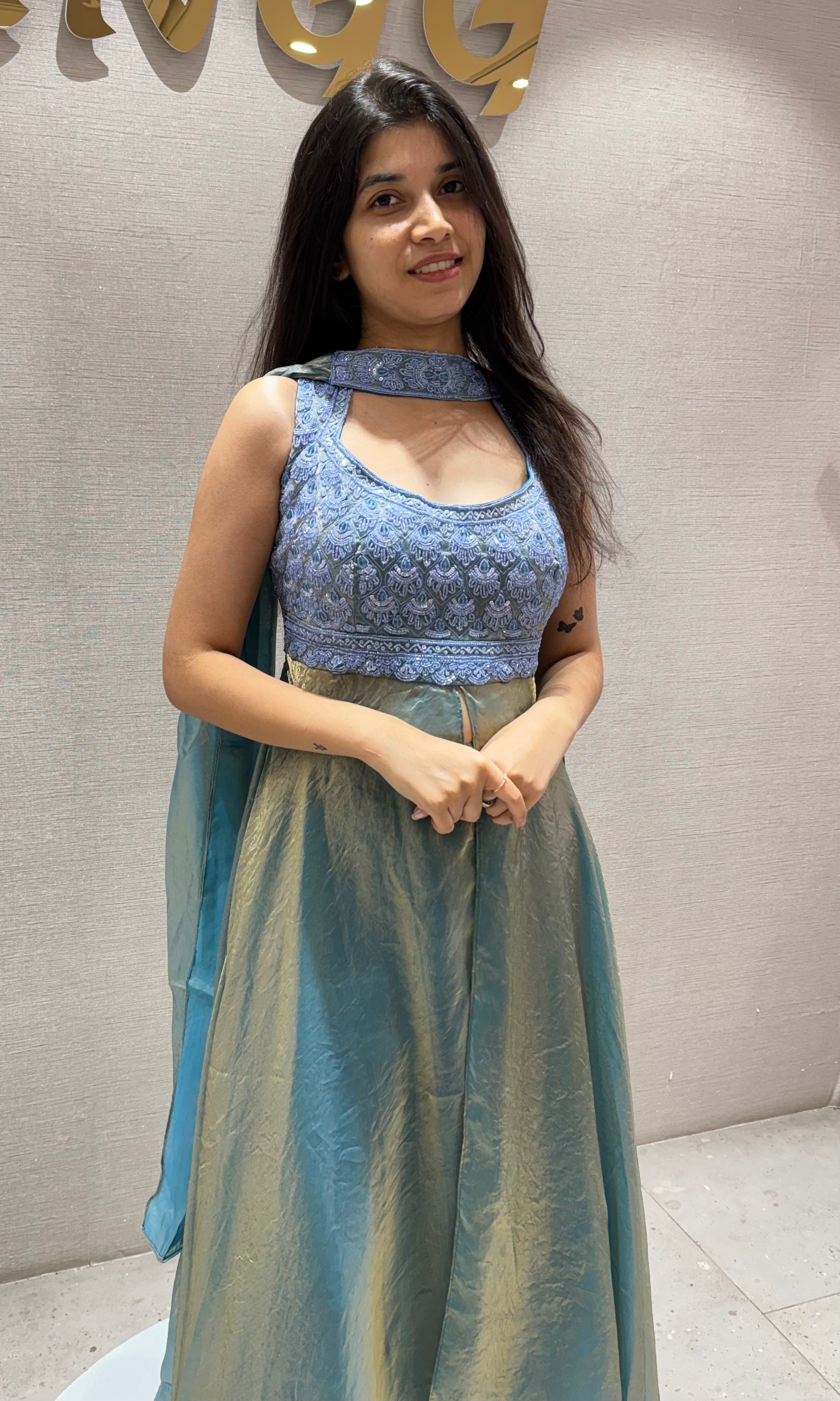 LIGHT Blue Shimmer Tissue Palazzo Set