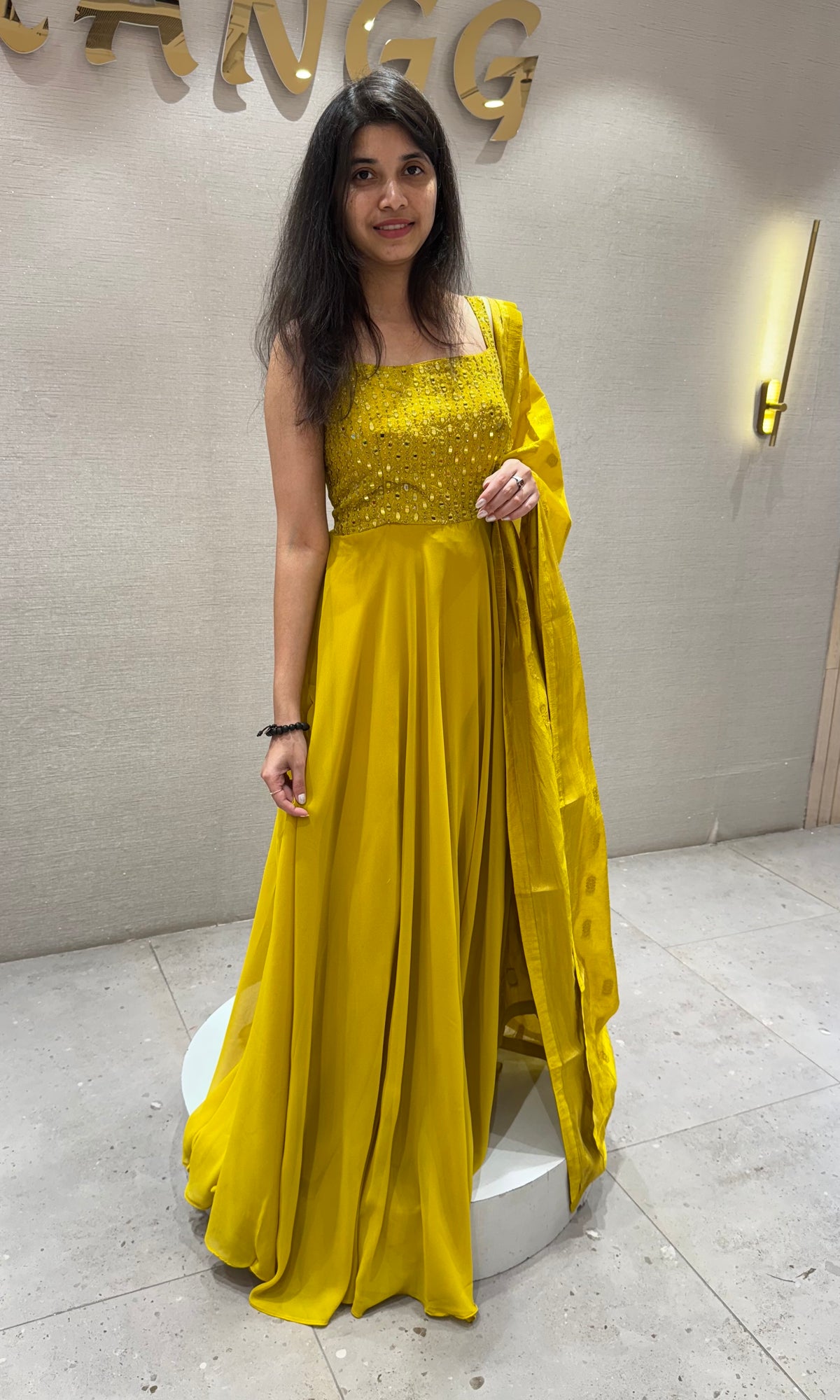 Yellow ANARKALI LONG DRESS WITH DUPATTA