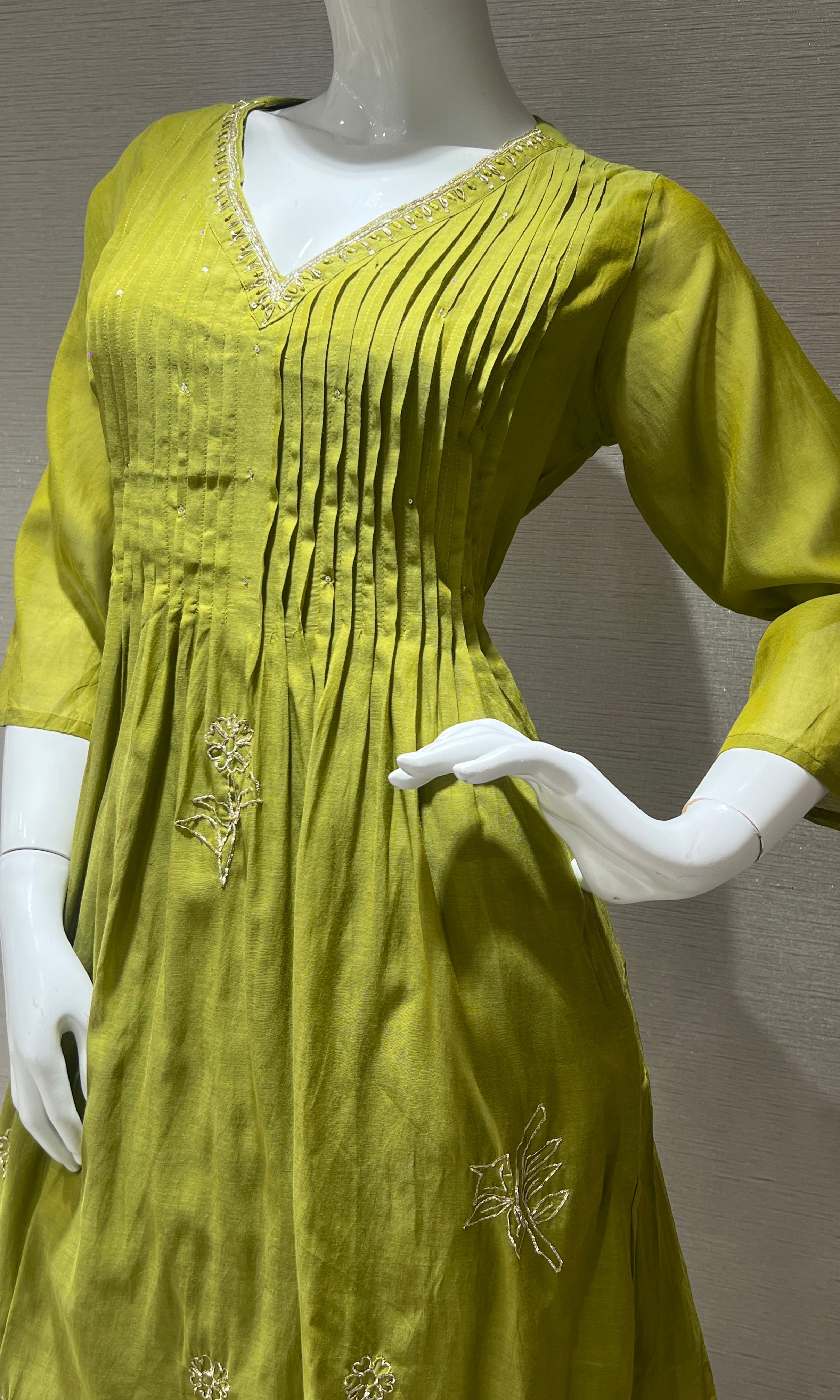 Green Anarkali - MUL CHANDERI KURTA SET