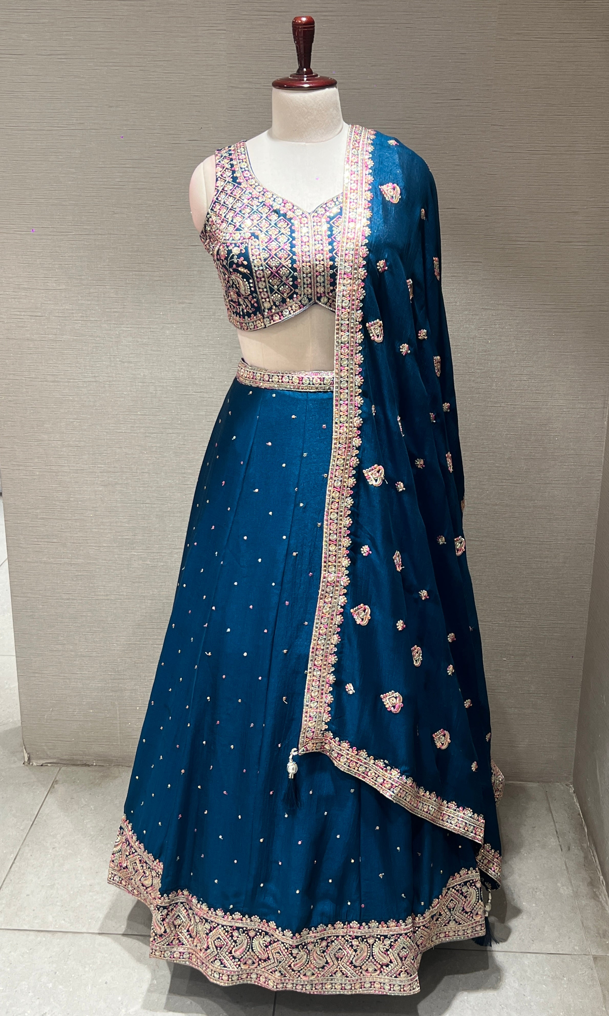 Rama Blue Mirrorwork Embroidered Lehenga Set