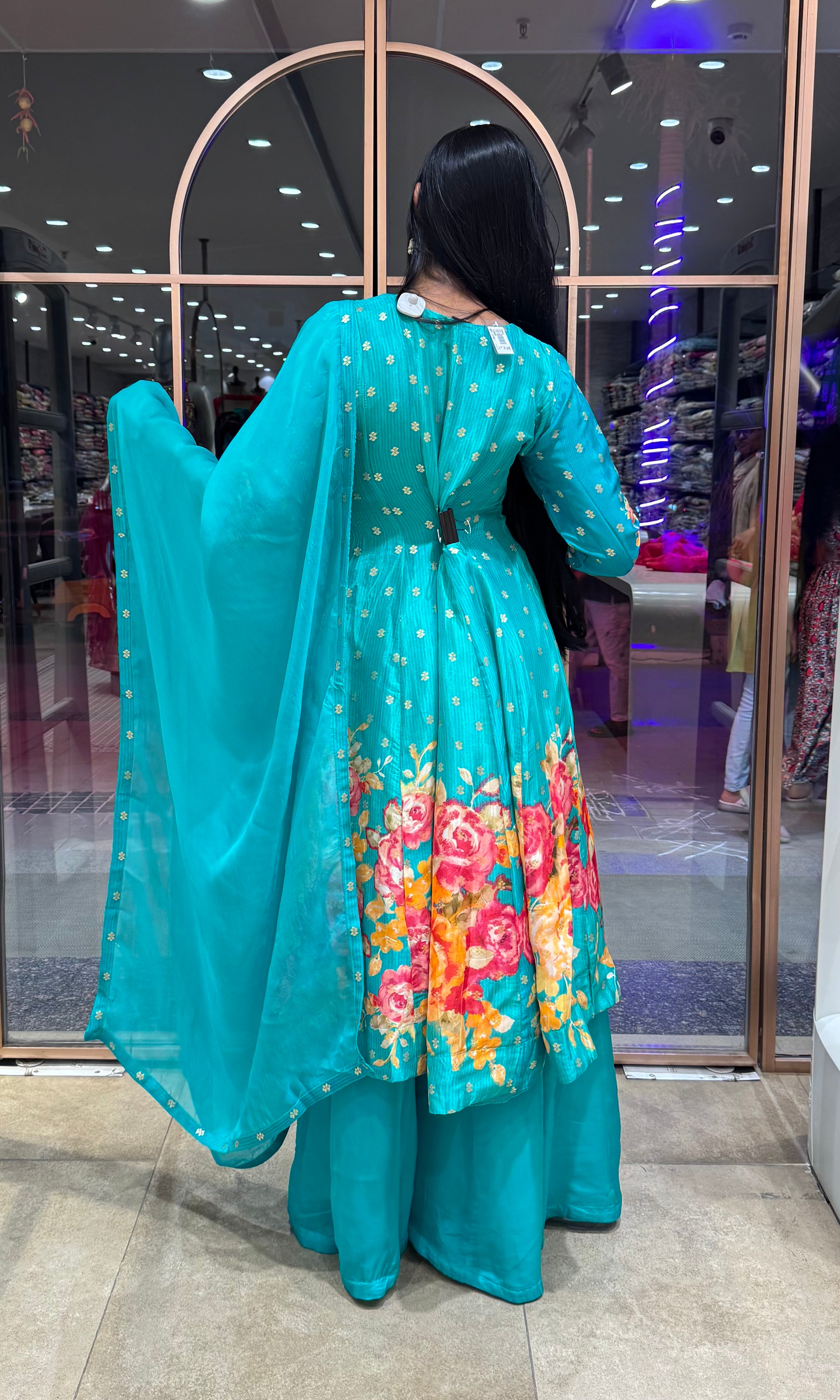 GREEN FLORAL EMBROIDERED ANARKALI