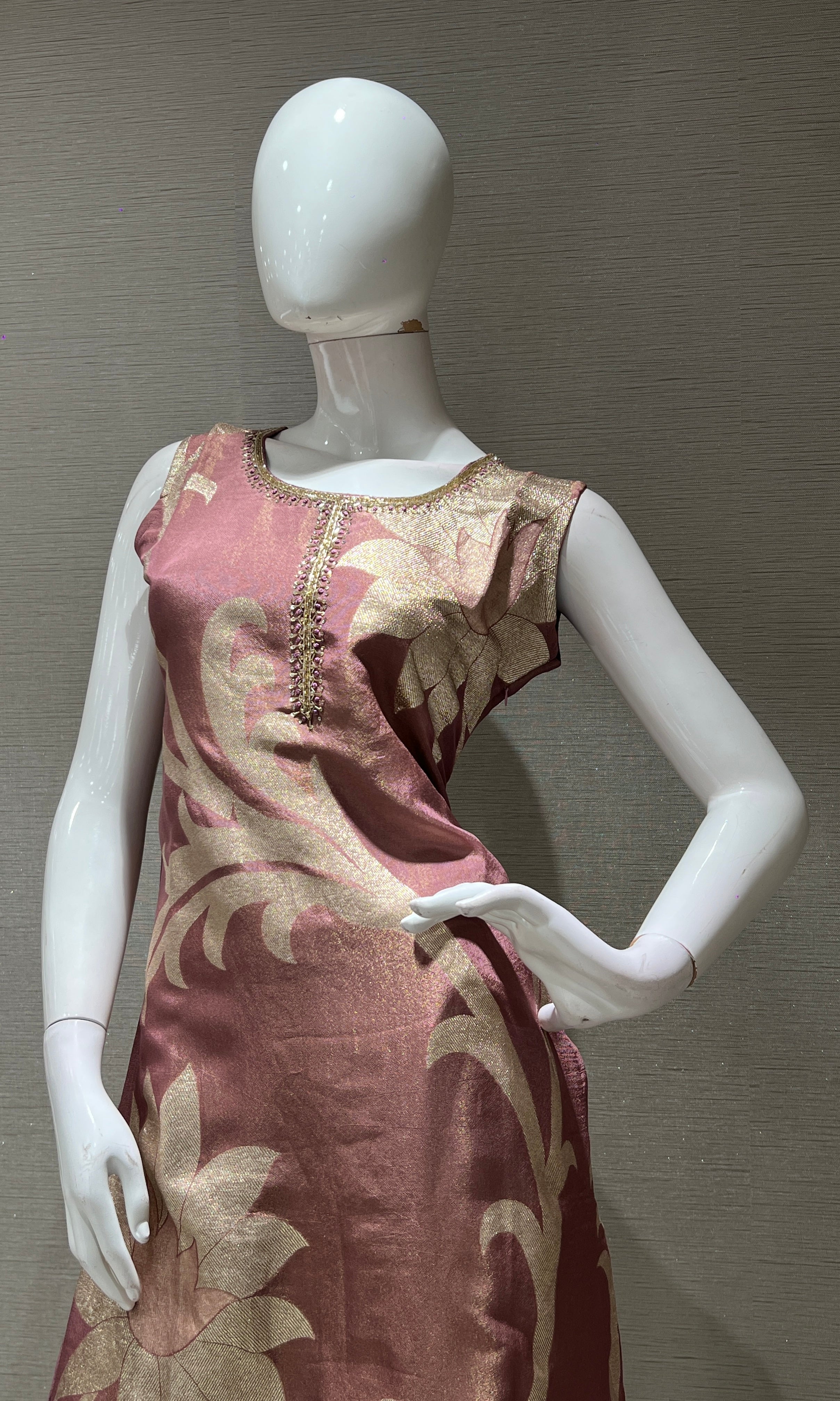 onion pink striped embroidery kurta set