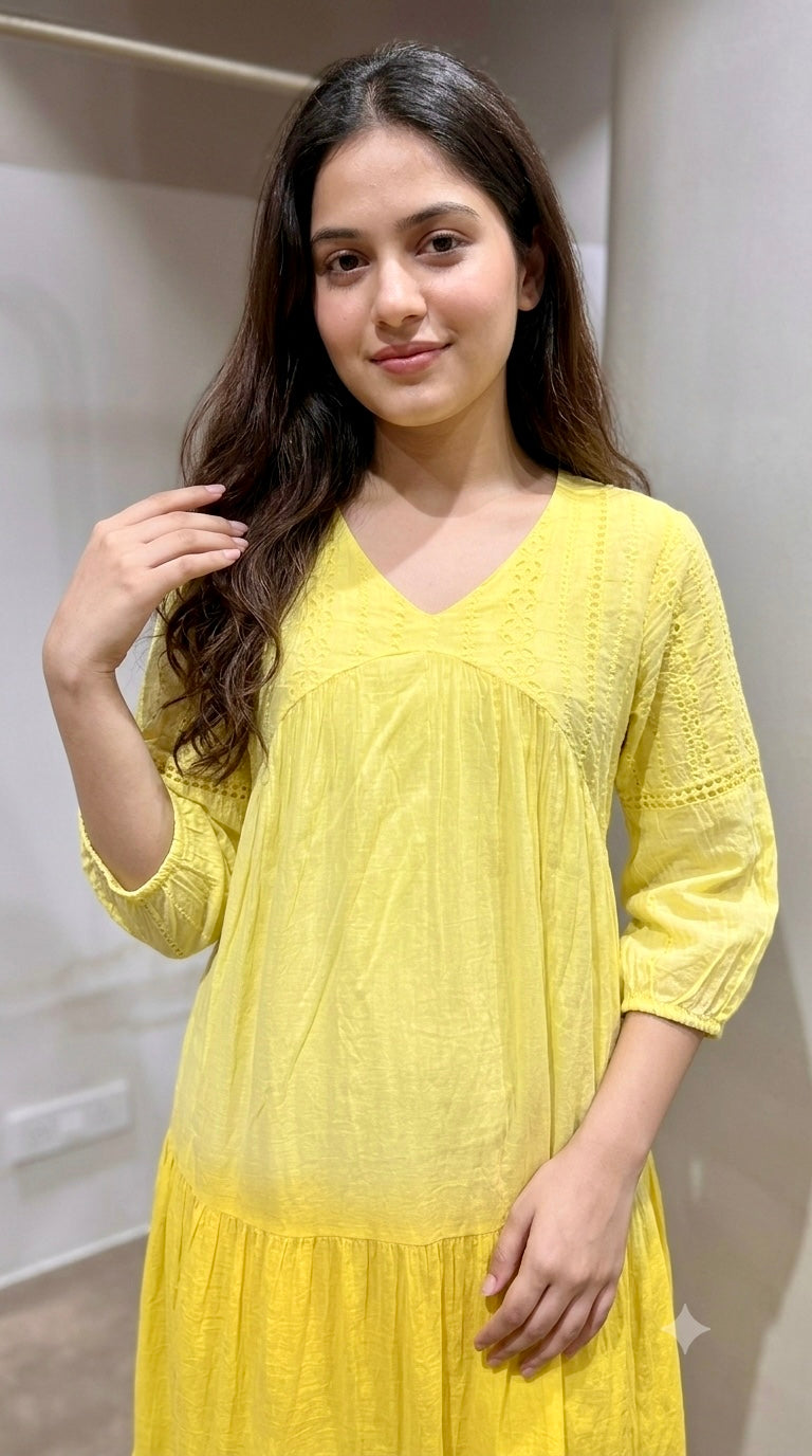 Sunshine Yellow Ombre Tiered Midi Dress