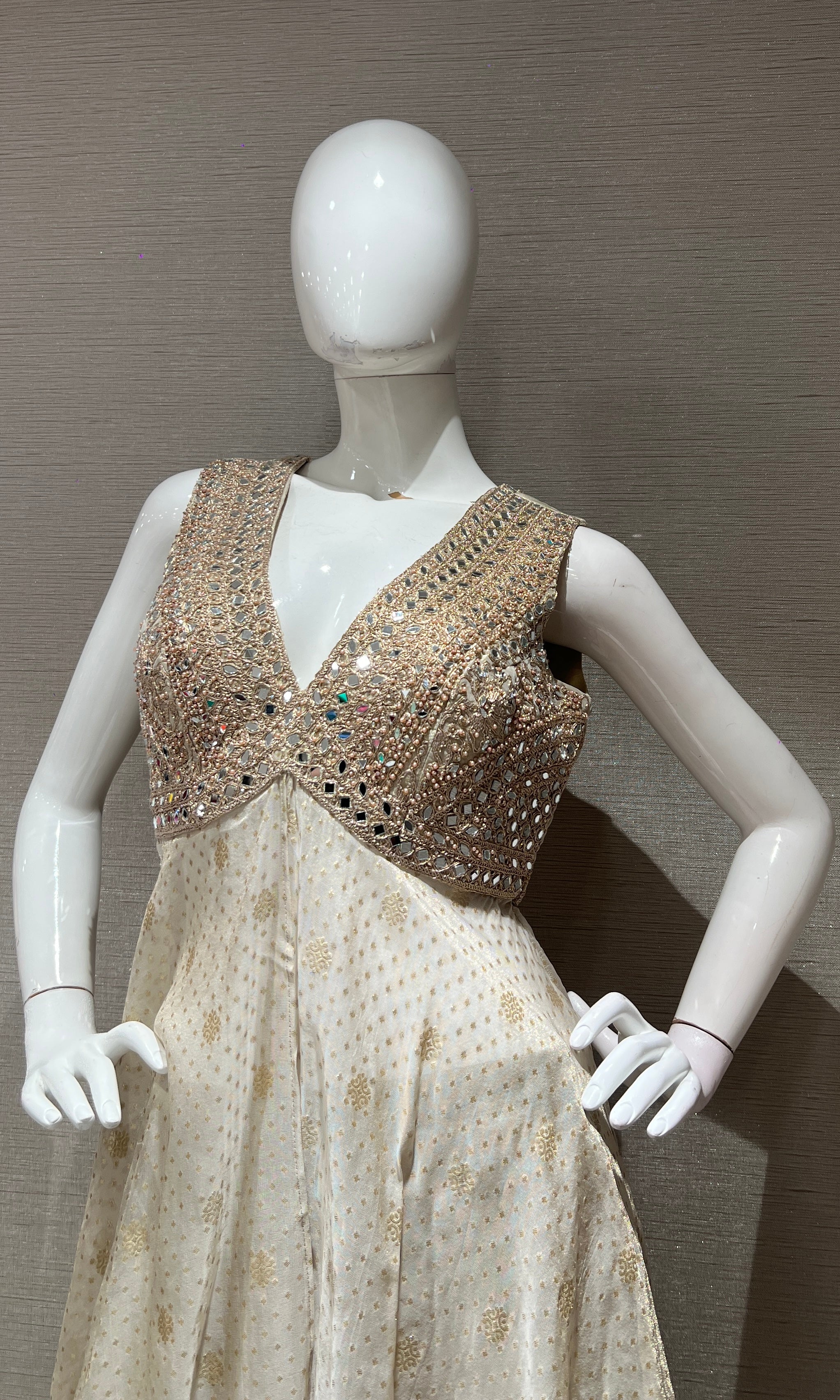 Beige Golden Embroidered Anarkali With palazzo pants