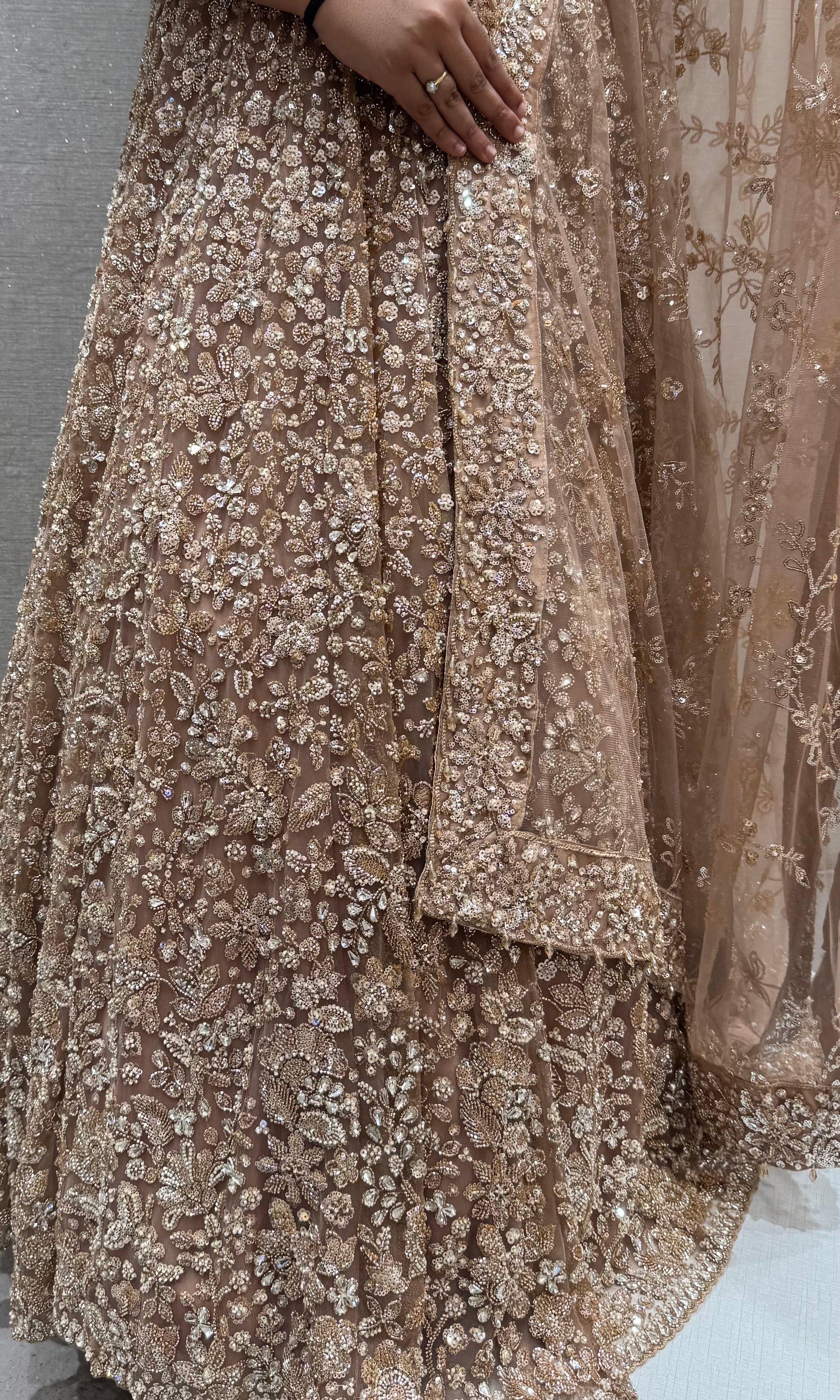 Gold Embroidered Designer Net Lehenga