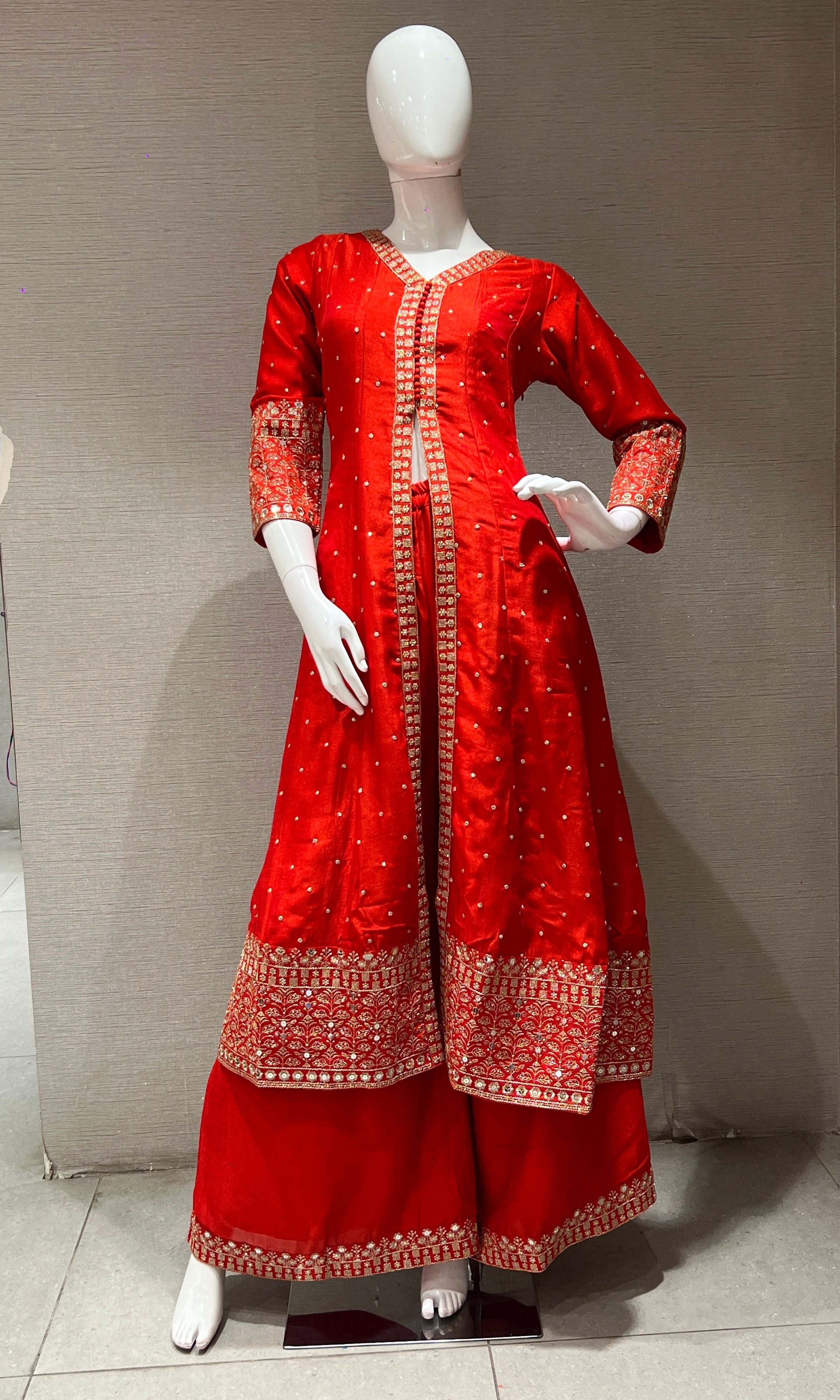 Orange embroidered front slit Anarkali