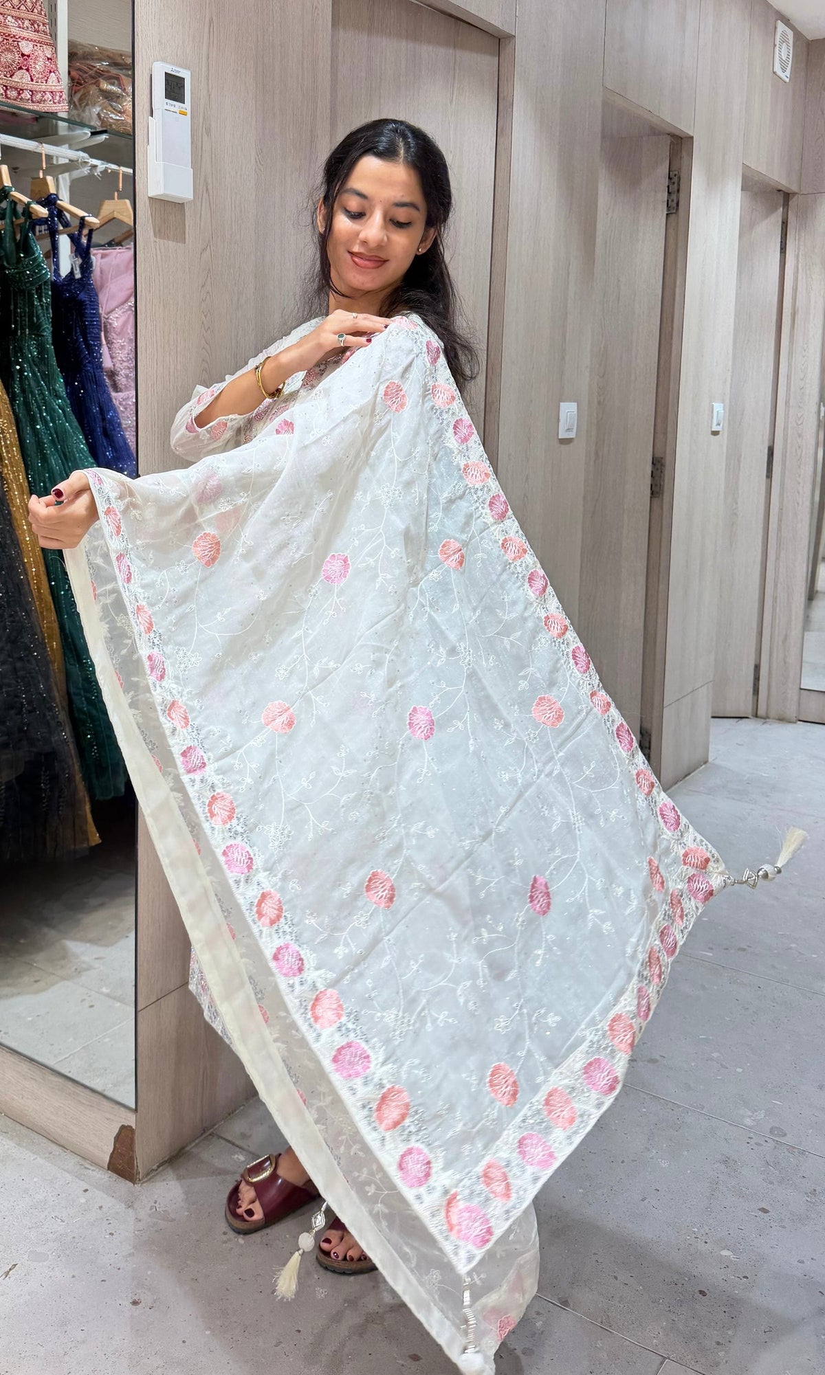 White Floral Cotton Ethnic Kurta set with Dupatta