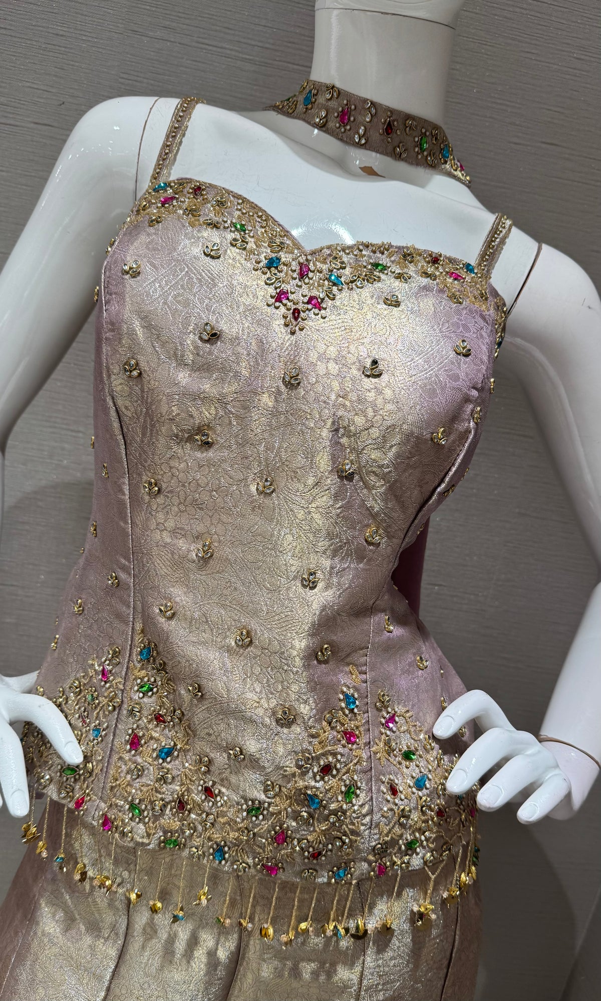 Lavander Shimmer Corset Top and Stoned Palazzo Set