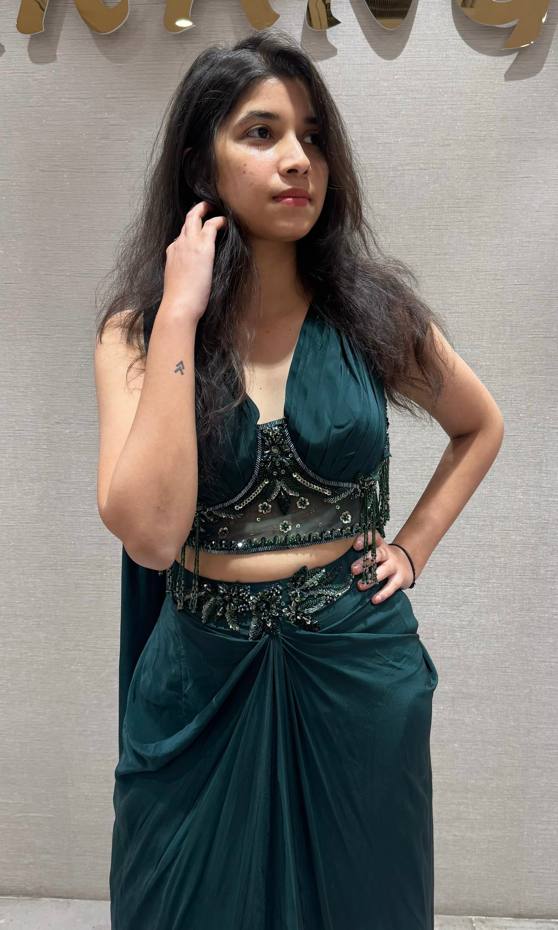 Emerald Siren Cape Skirt Indo western dress
