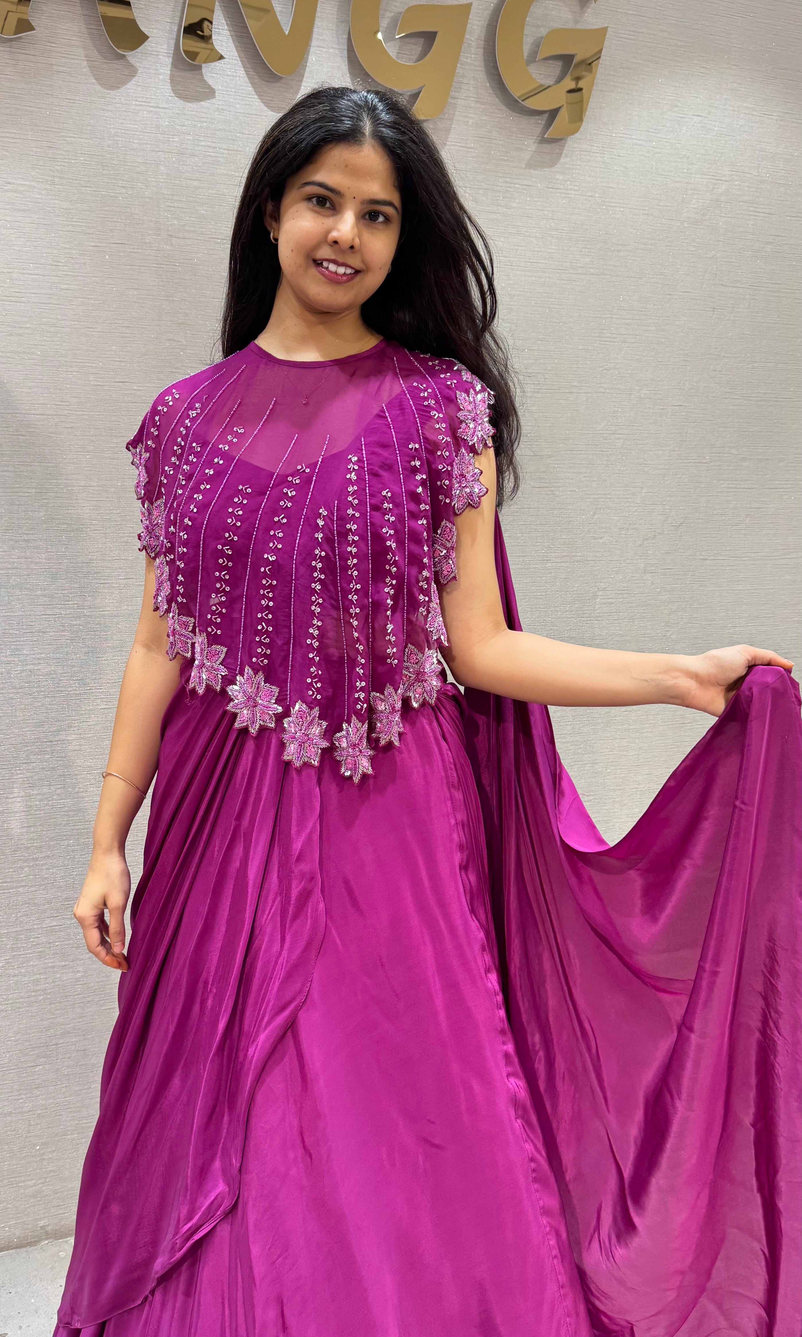 Purple Shimmer Floral Embroidered Lehenga